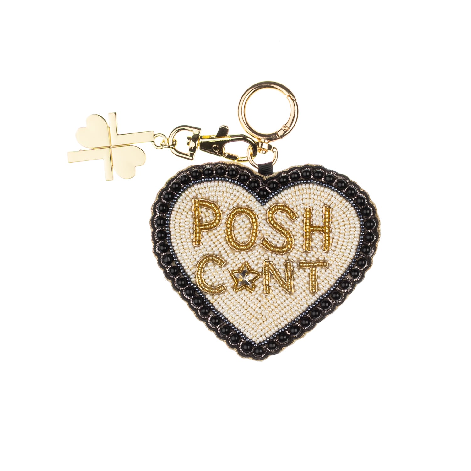 Women's Black / Gold / White Posh C*Nt Hand-Beaded Bag Charm | Laines London
