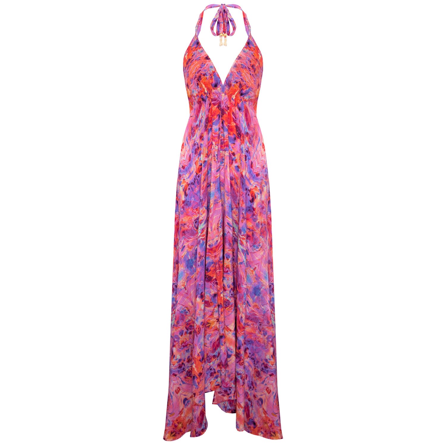 Women’s Pink / Purple Pink Fire Silk Maxi Ibiza Dress One Size Sophia Alexia