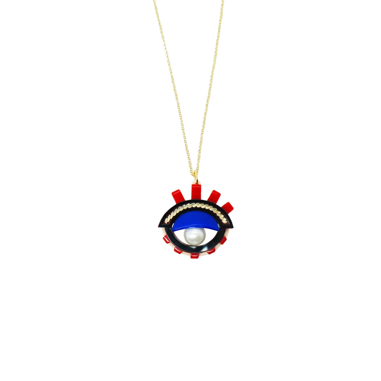 Gissa Bicalho Women's Black / Blue / Red Acrylic Handmade Necklace Pendant Eye S Red In Blue