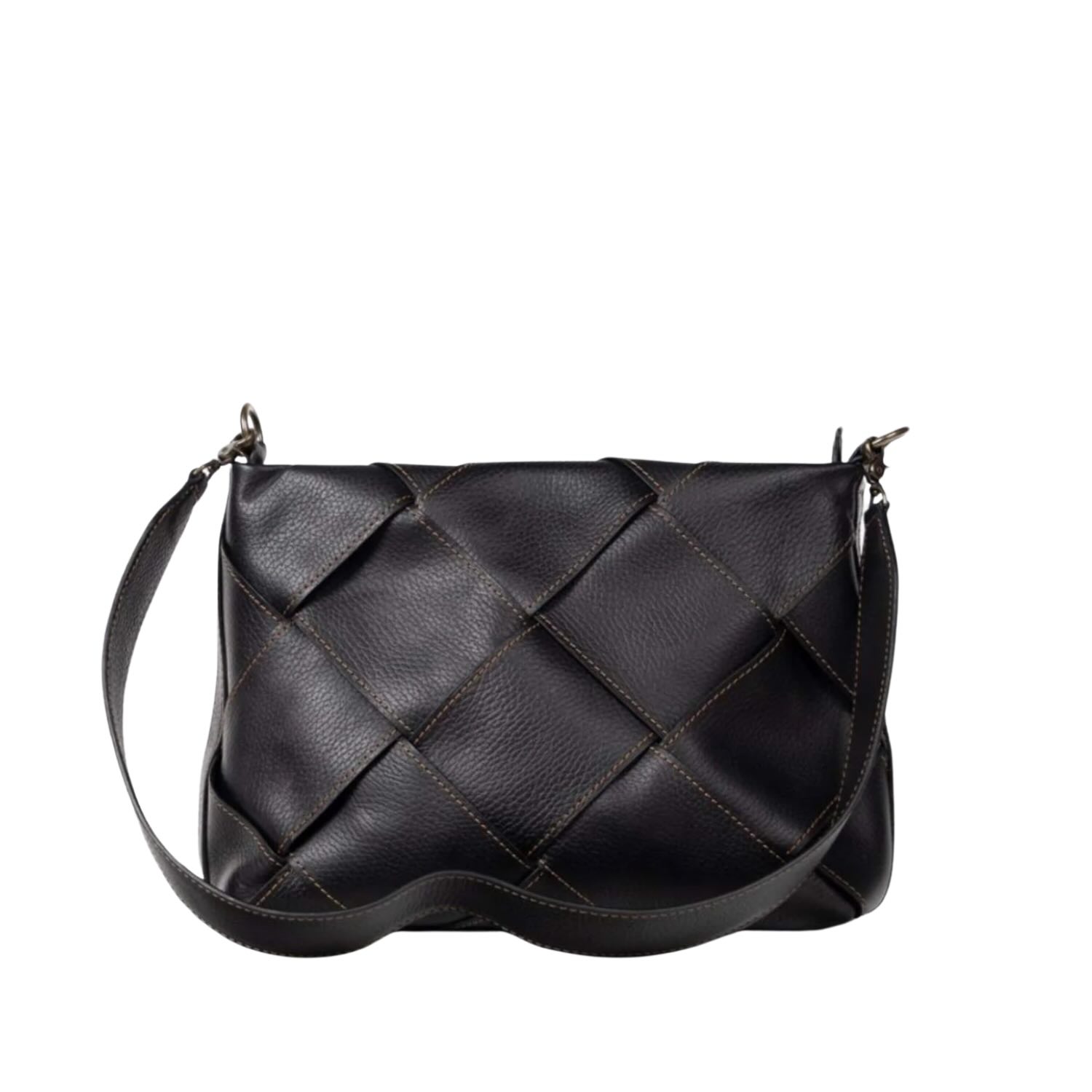Deux Mains Women's Woven Panel Shoulder Bag Black In Black