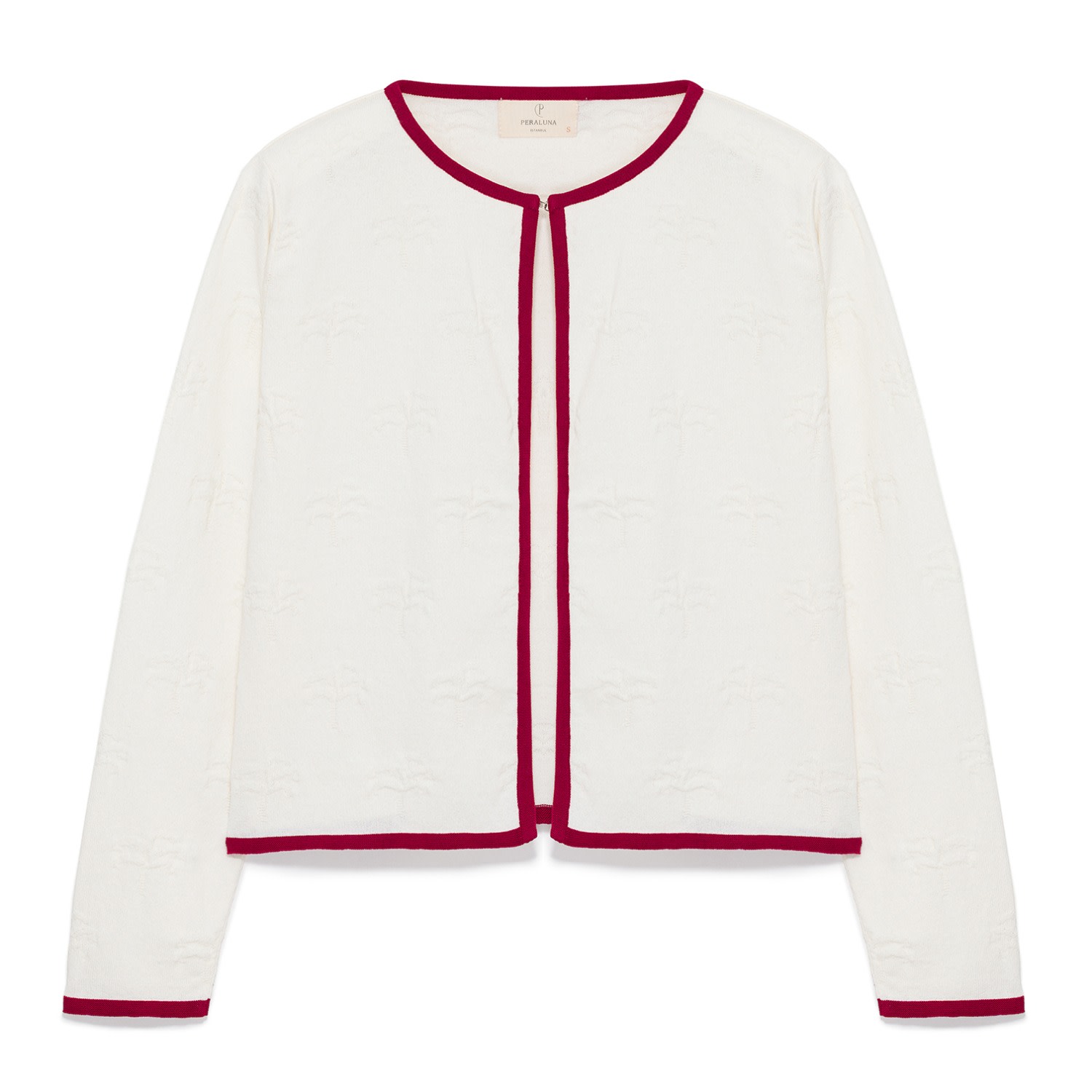Peraluna Women's White / Red Desert Palm Palm Patterned Knit Cardigan In Ecru