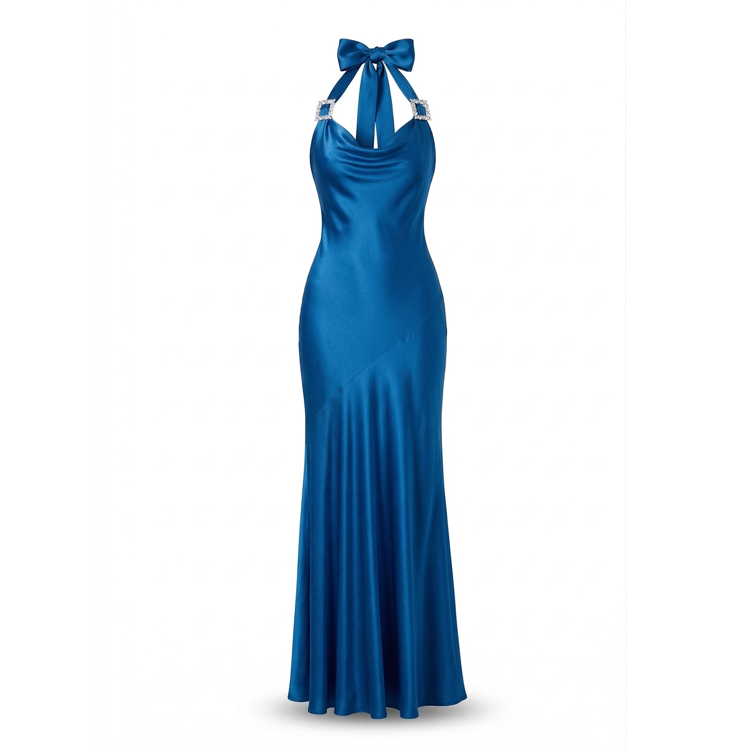Women's Blue Mayfair Series - Crystal Buckle Halterneck Backless Dress | Medium | Belsize25