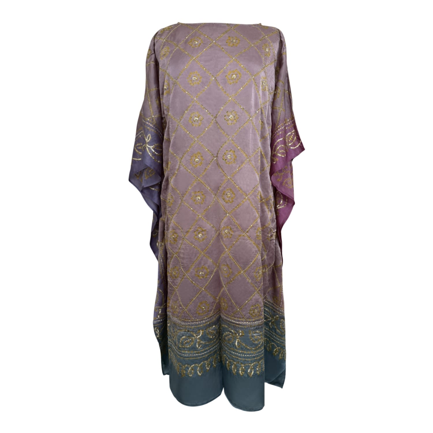 Kali Joshi Women's Grey Boat Neck Rosy Mauve Silk Kaftan In Brown