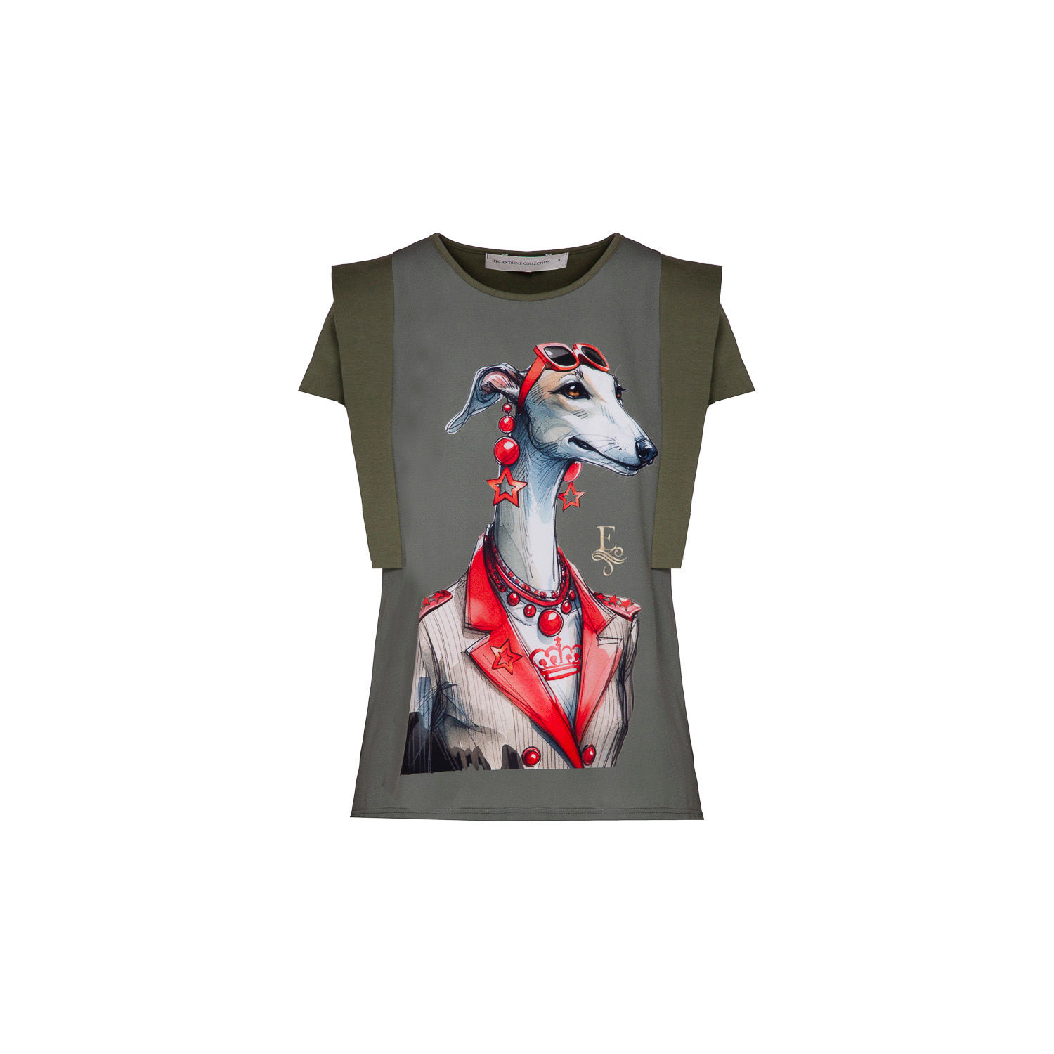 The Extreme Collection Women's Green T-shirt With Layered Shoulder Pepa