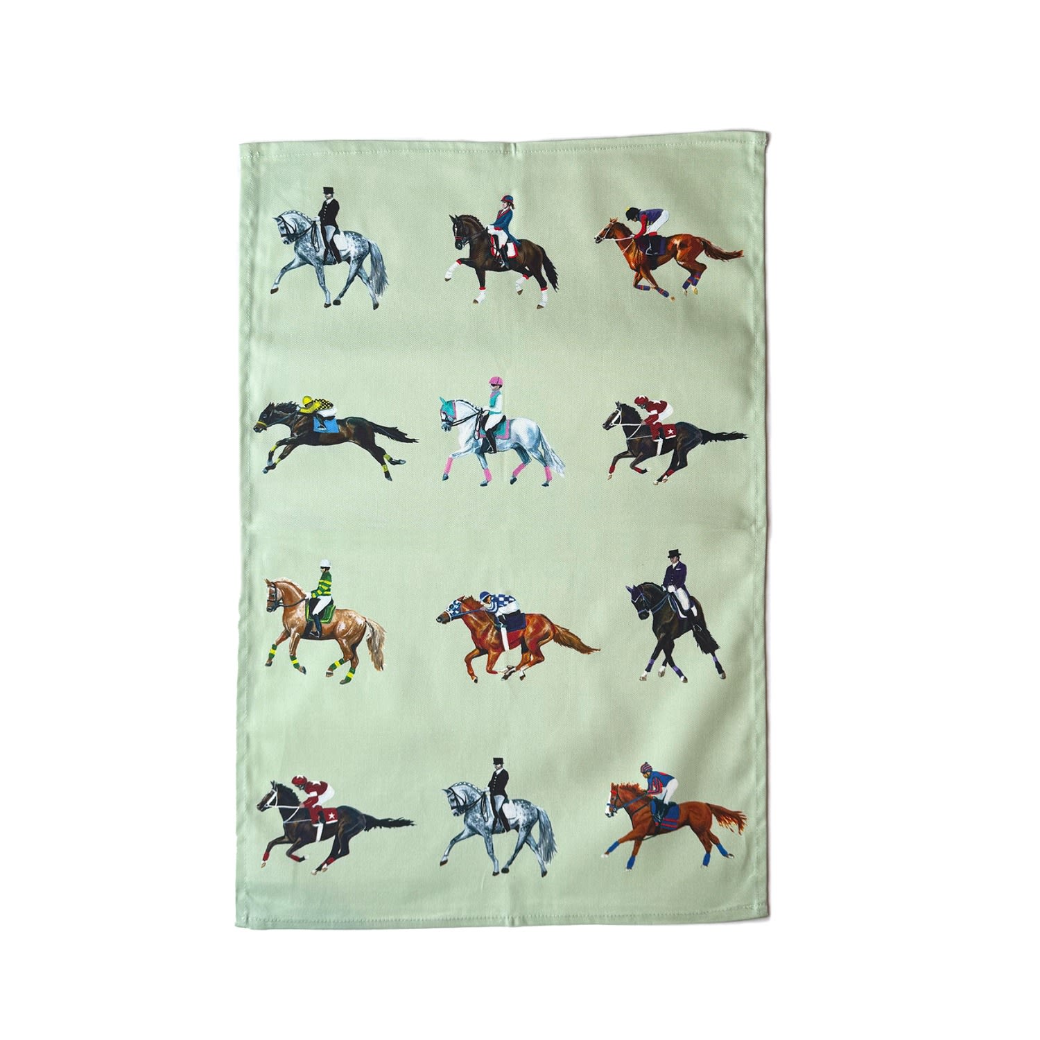 Jessica Anderton Designs Green Dressage & Racehorses Cotton Tea Towels - Lime In Green