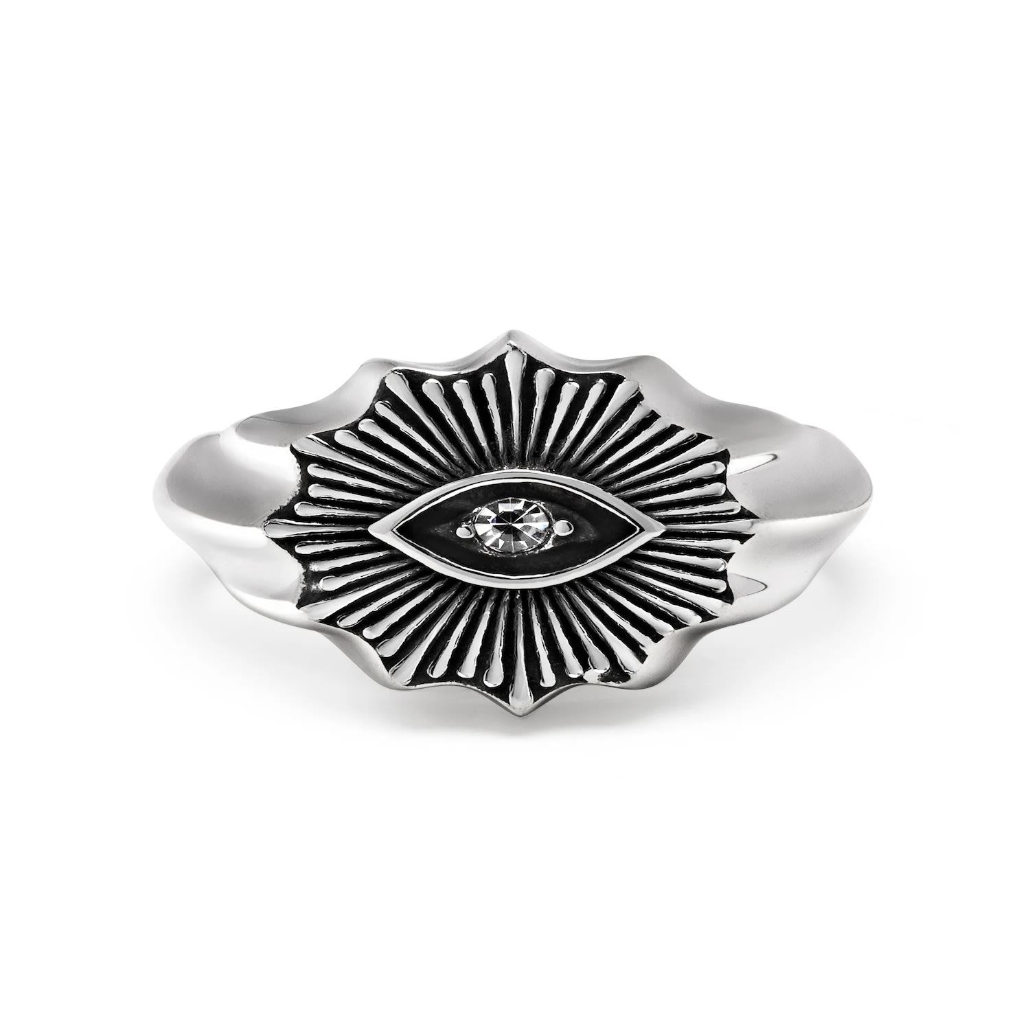 Silver Men’s Vintage Evil Eye Ring With Clear Crystal Nialaya