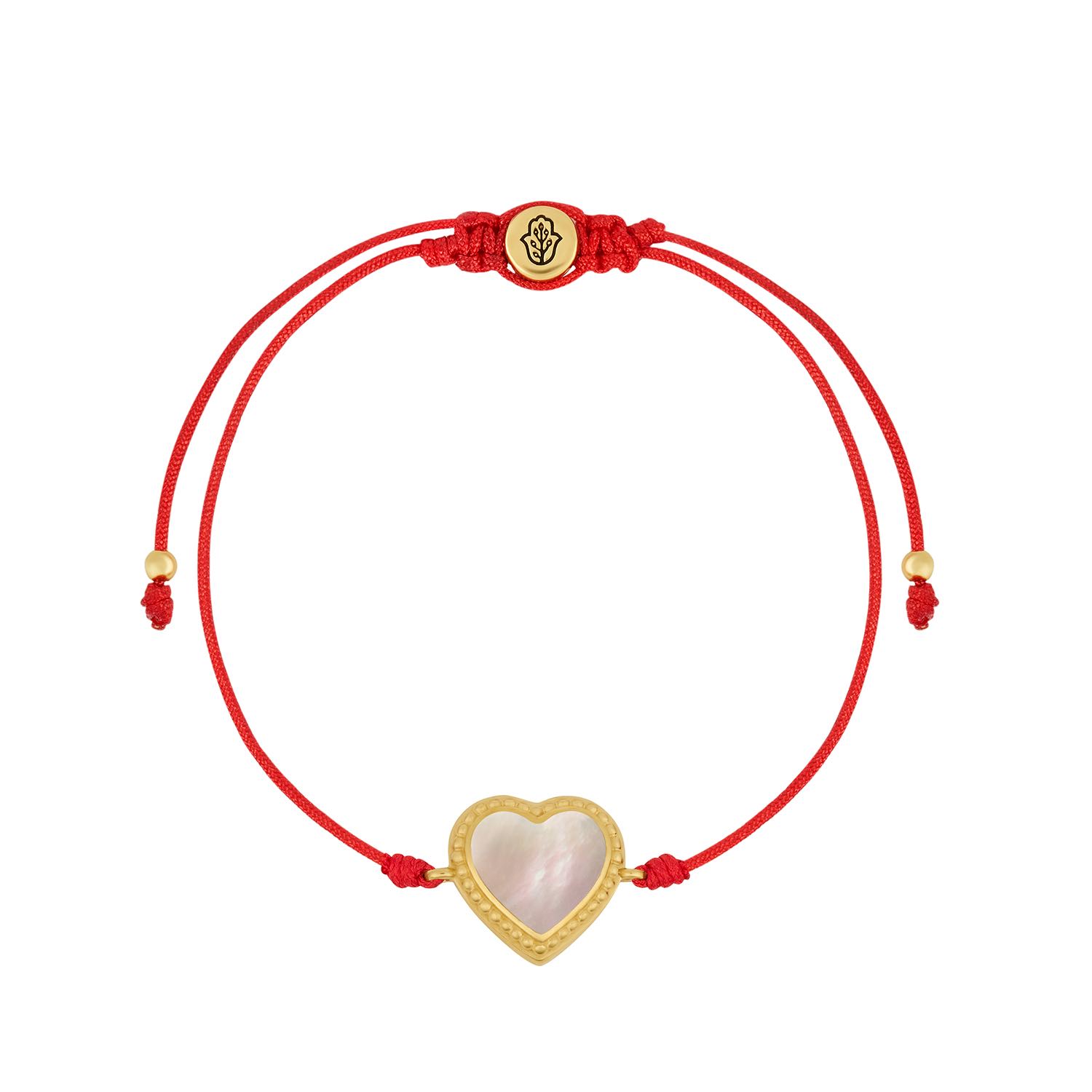 Karma And Luck Women's Red / White Dreams Fulfilled Mother Of Pearl Heart Charm Red String Bracelet