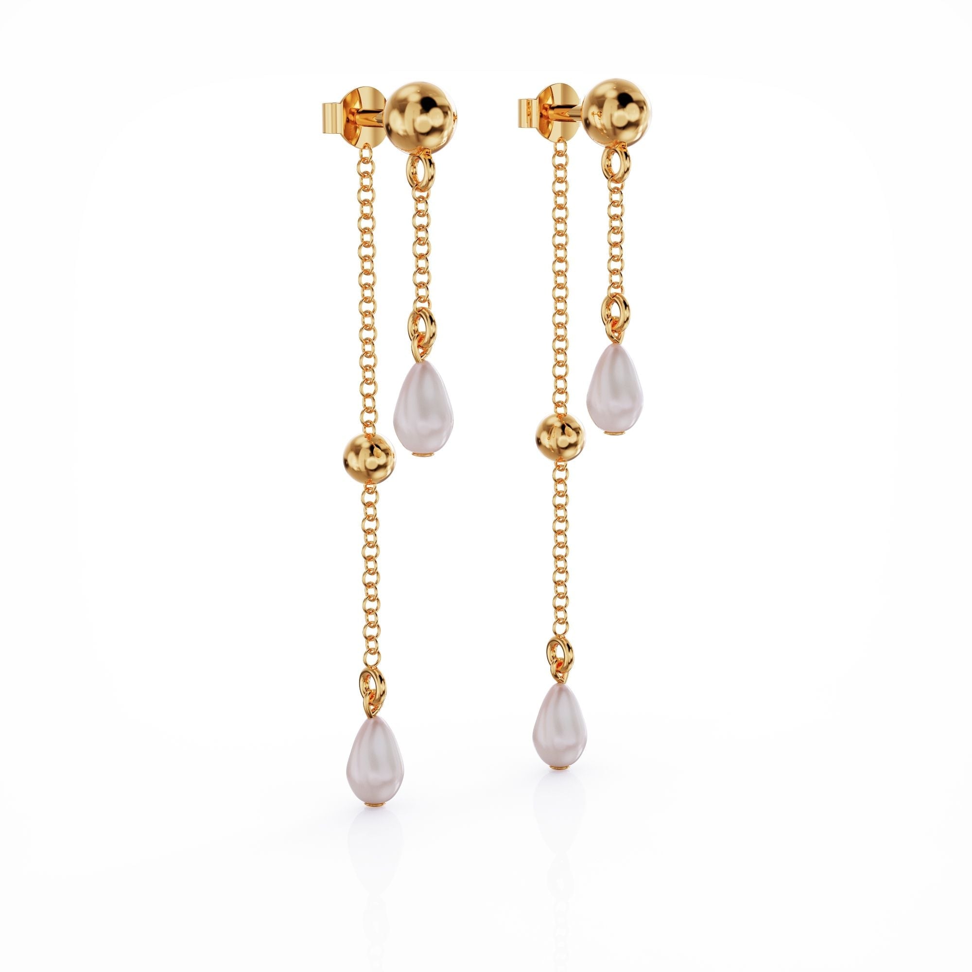 Linda Fiore Women's Gold / White Ava Double Pearl Earring Gold Vermeil