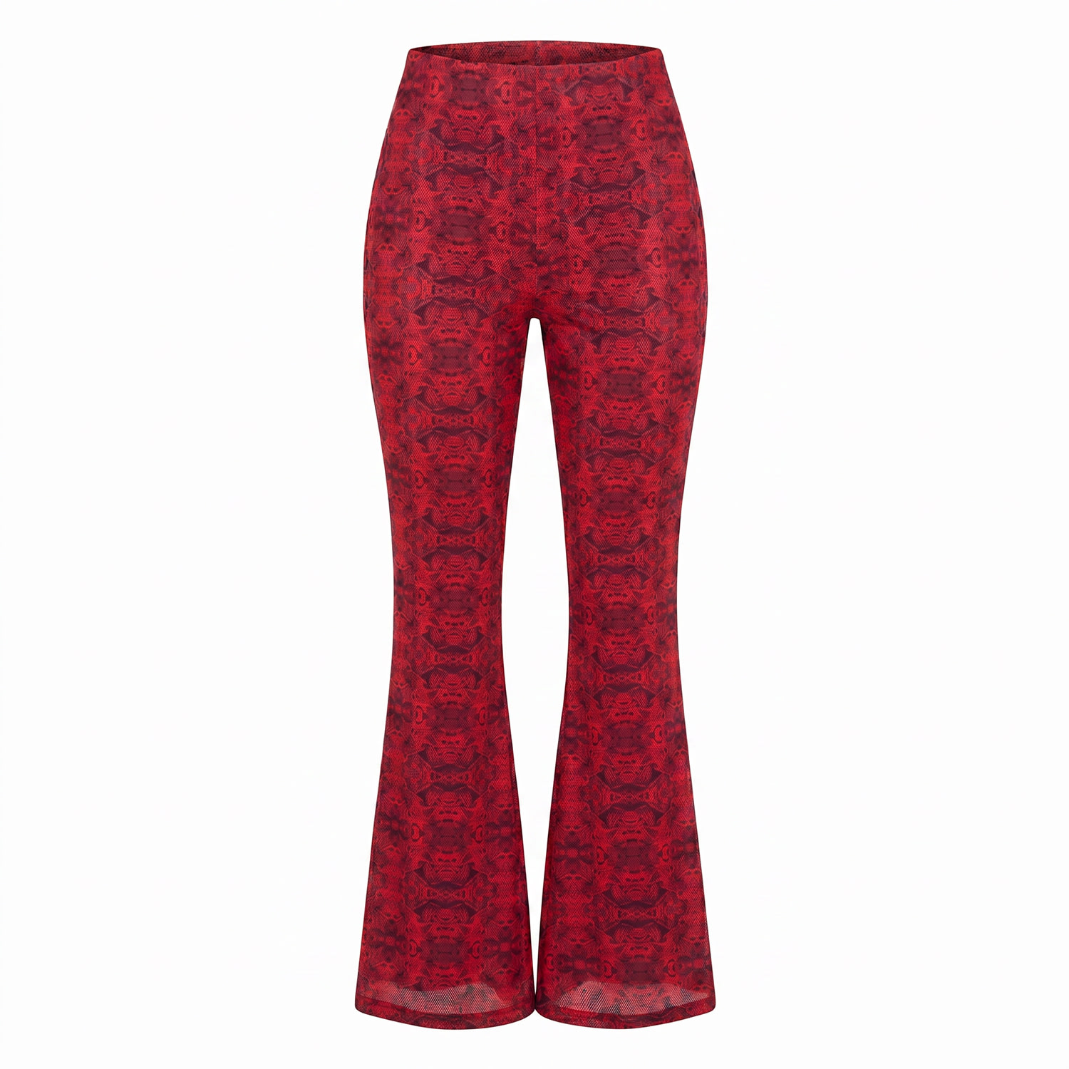 Women's Red Snakes Print Mesh High-Waist Flared Volk Pants | M/L | Janara Jones
