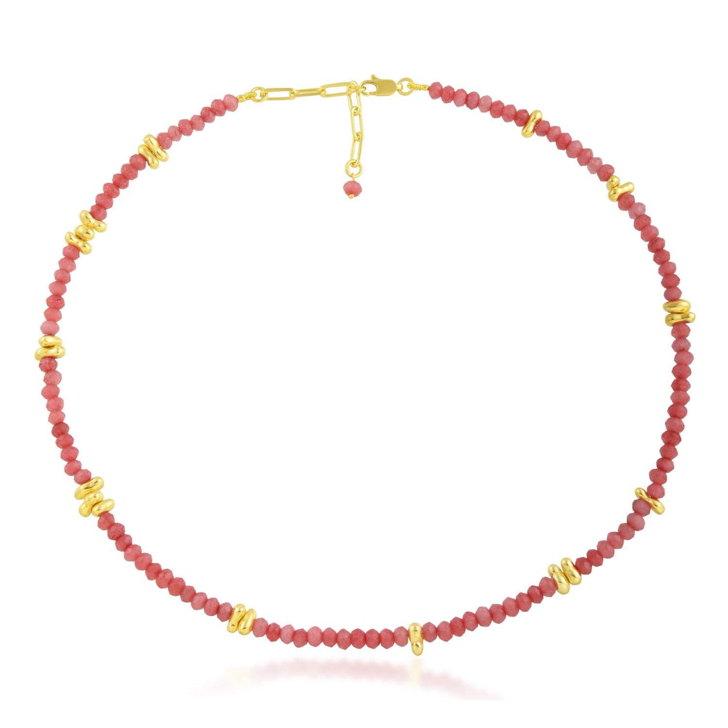 Arvino Women's Pink Jade Beaded Necklace- Gold Vermeil
