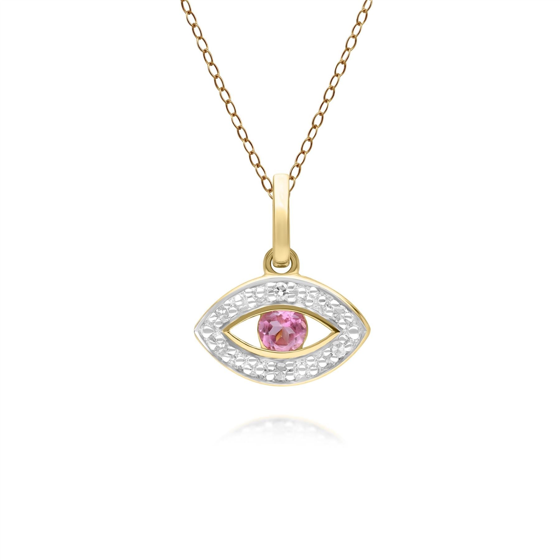 Women’s Gold / Pink / Purple Evil Eye Pink Tourmaline & Diamond Pendant In Yellow Gold Gemondo