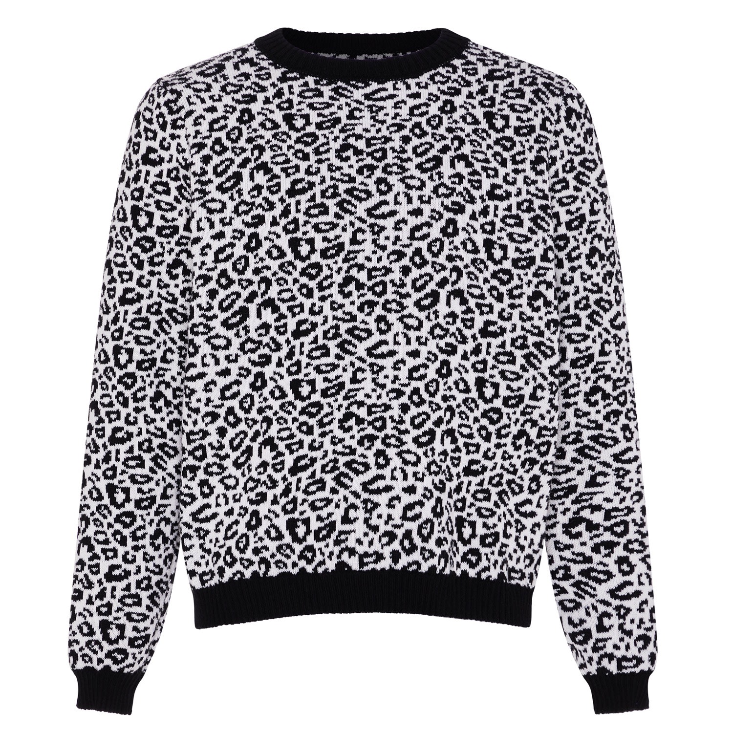 Black / White Leopard Wool & Cashmere Knitted Jumper Men Medium Ingmarson