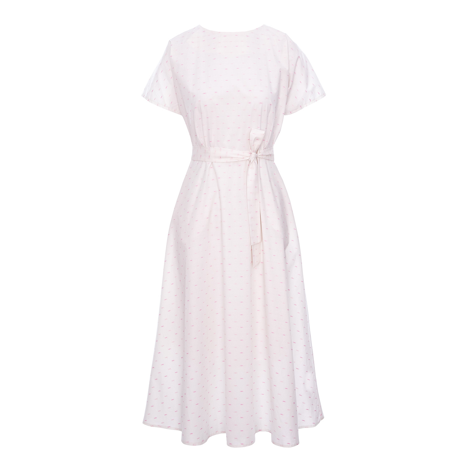 Couture De Marie Women's Flared White Cotton Dress With Pink Inserts – Elara