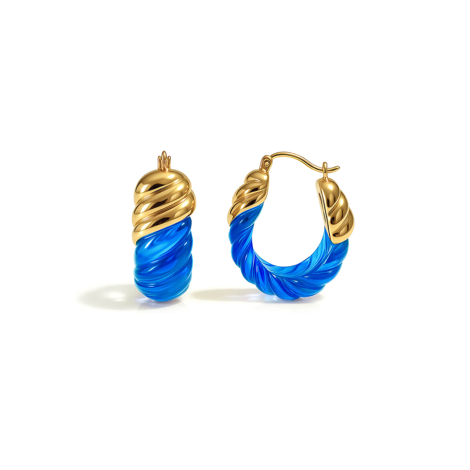 Gold & Honey Women's Blue / Gold Blue Topaz Rope Shrimp Lucite Birthstone Hoop Earrings In Multi