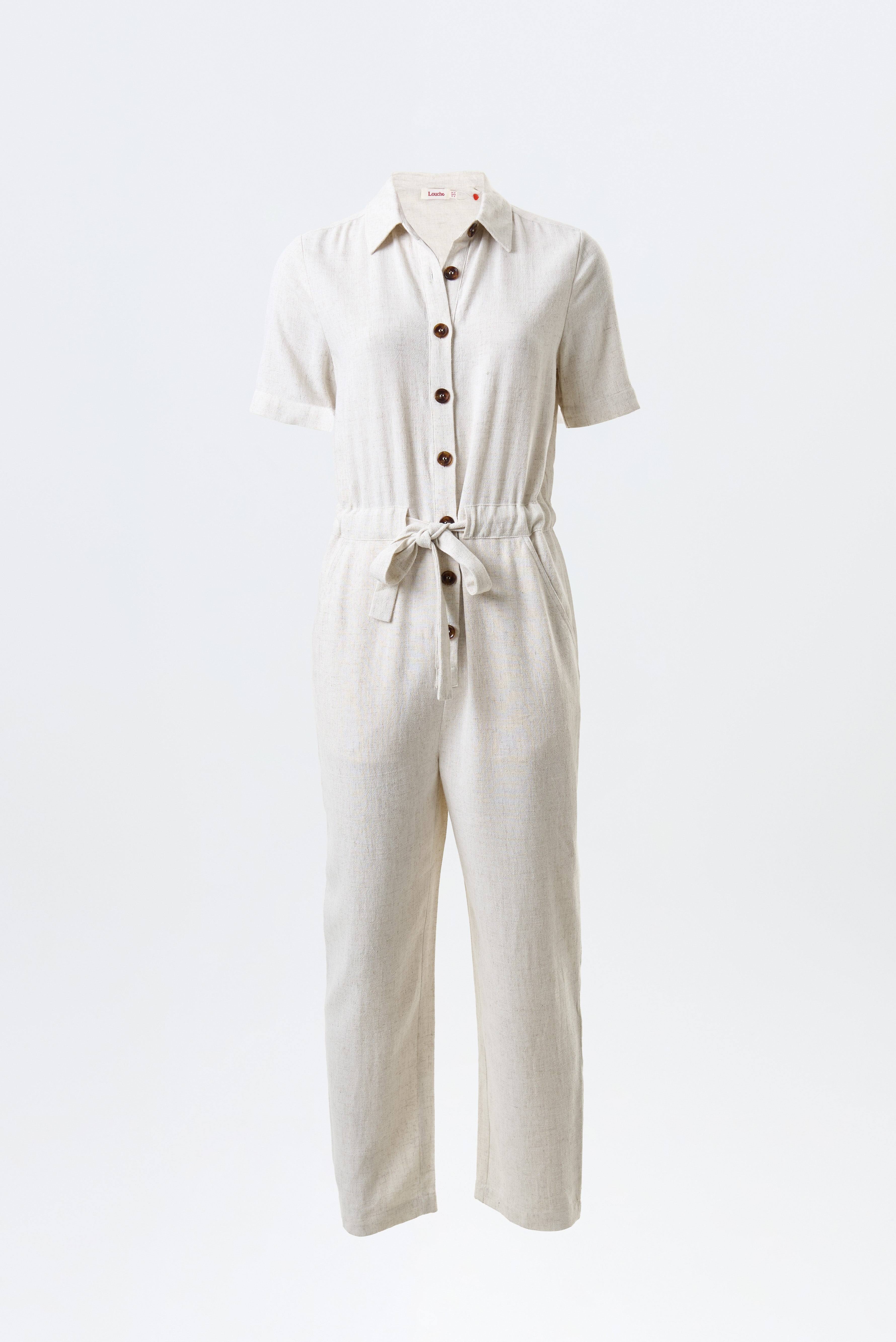 Louche Women's White Justin Linen Mix Short Sleeve Jumpsuit - Natural