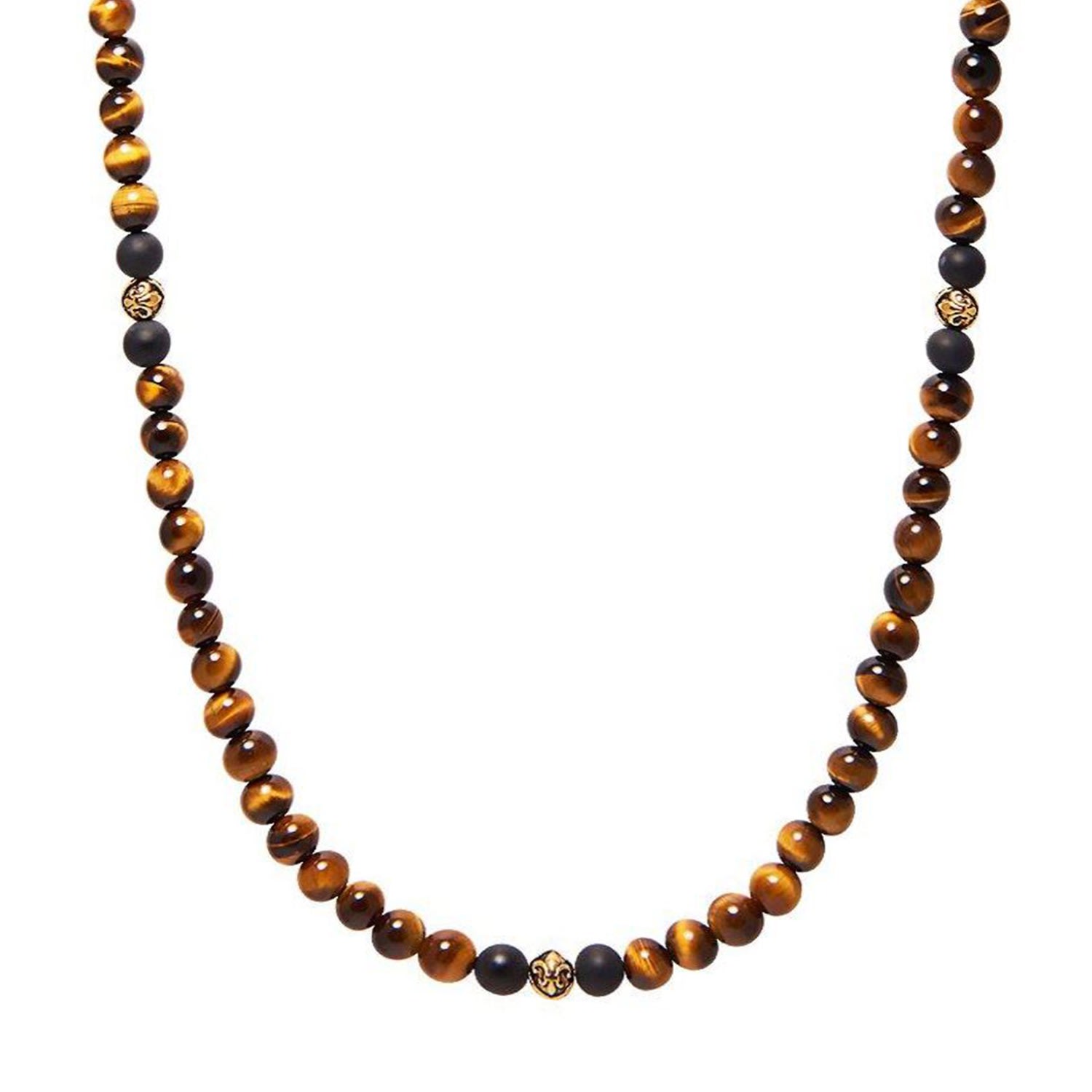 Men’s Brown / Gold / Black Beaded Necklace With Brown Tiger Eye And Gold Nialaya