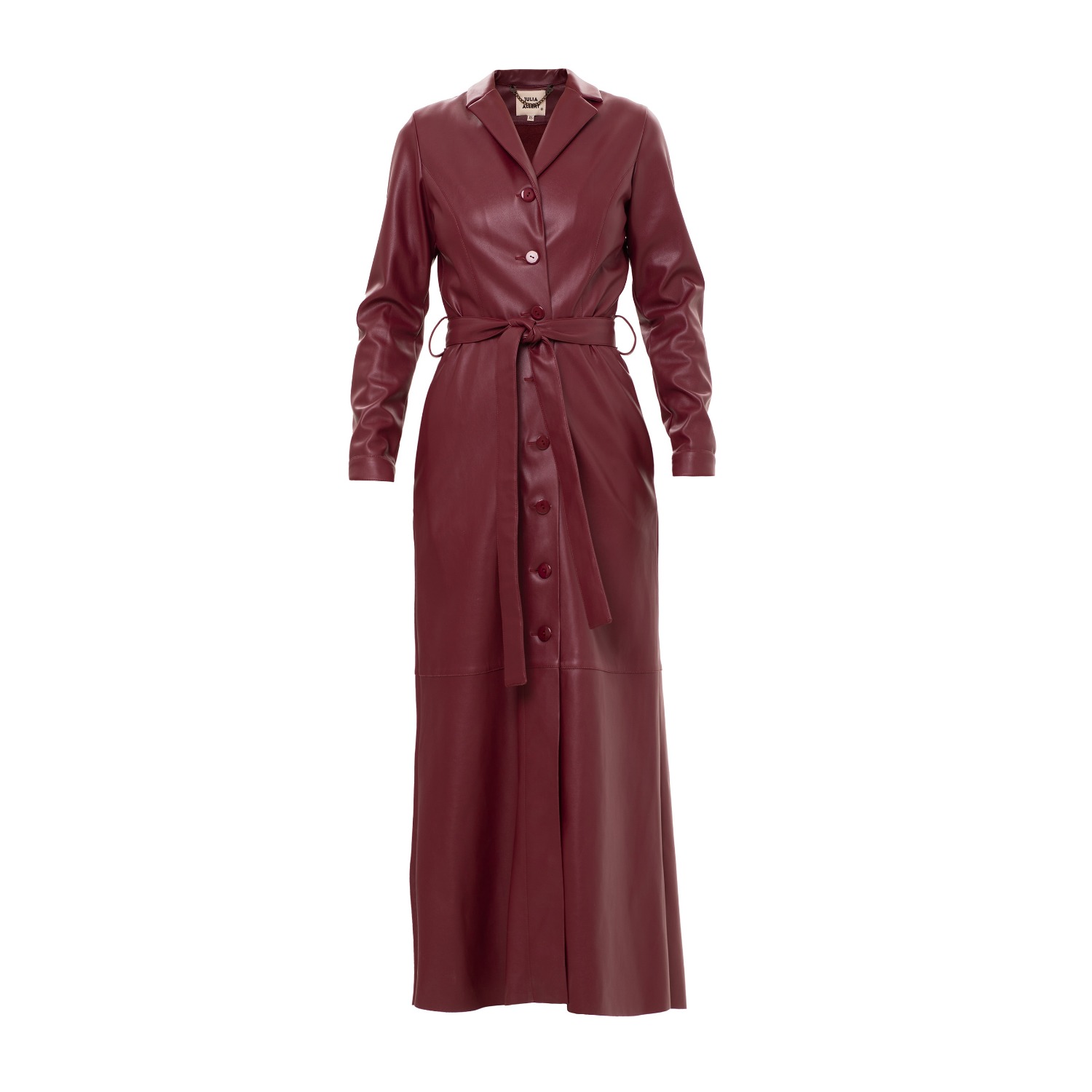 Burgundy Long Button-Up Eco-Leather Trench | Julia Allert | Wolf