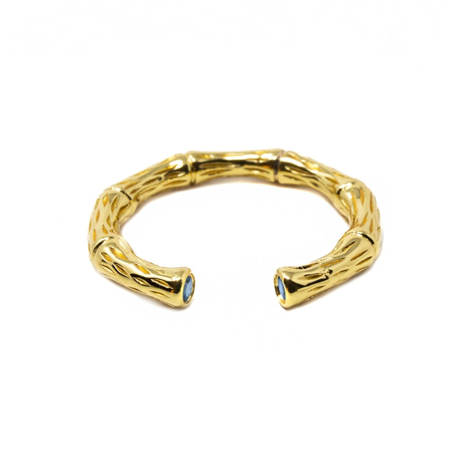 Nasi Silver Women's Bamboo Adjustable Stacking- White Topaz- Gold In Blue