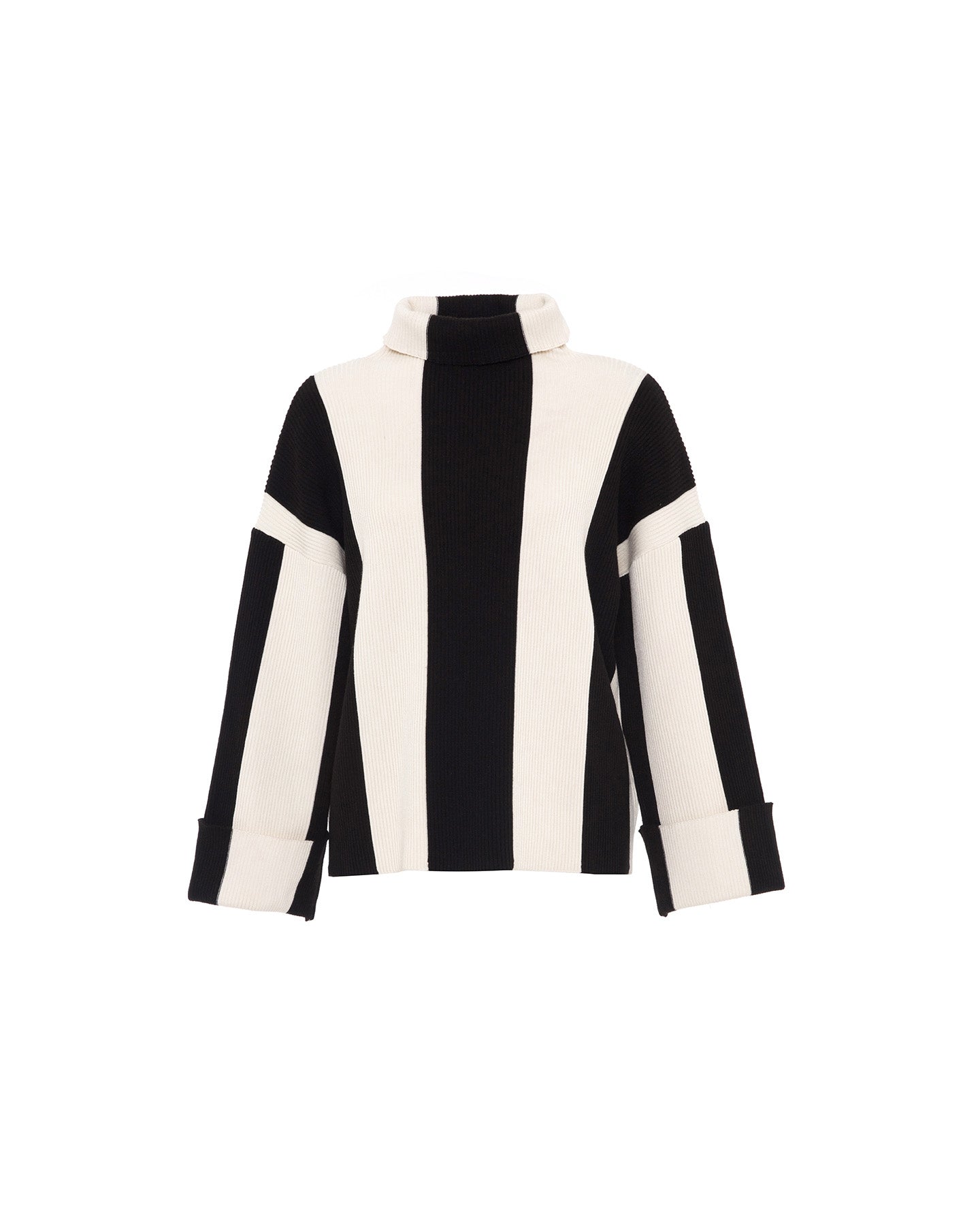 Theo The Label Women's Black / White Minerra Knit Striped Mock Neck In Black/white