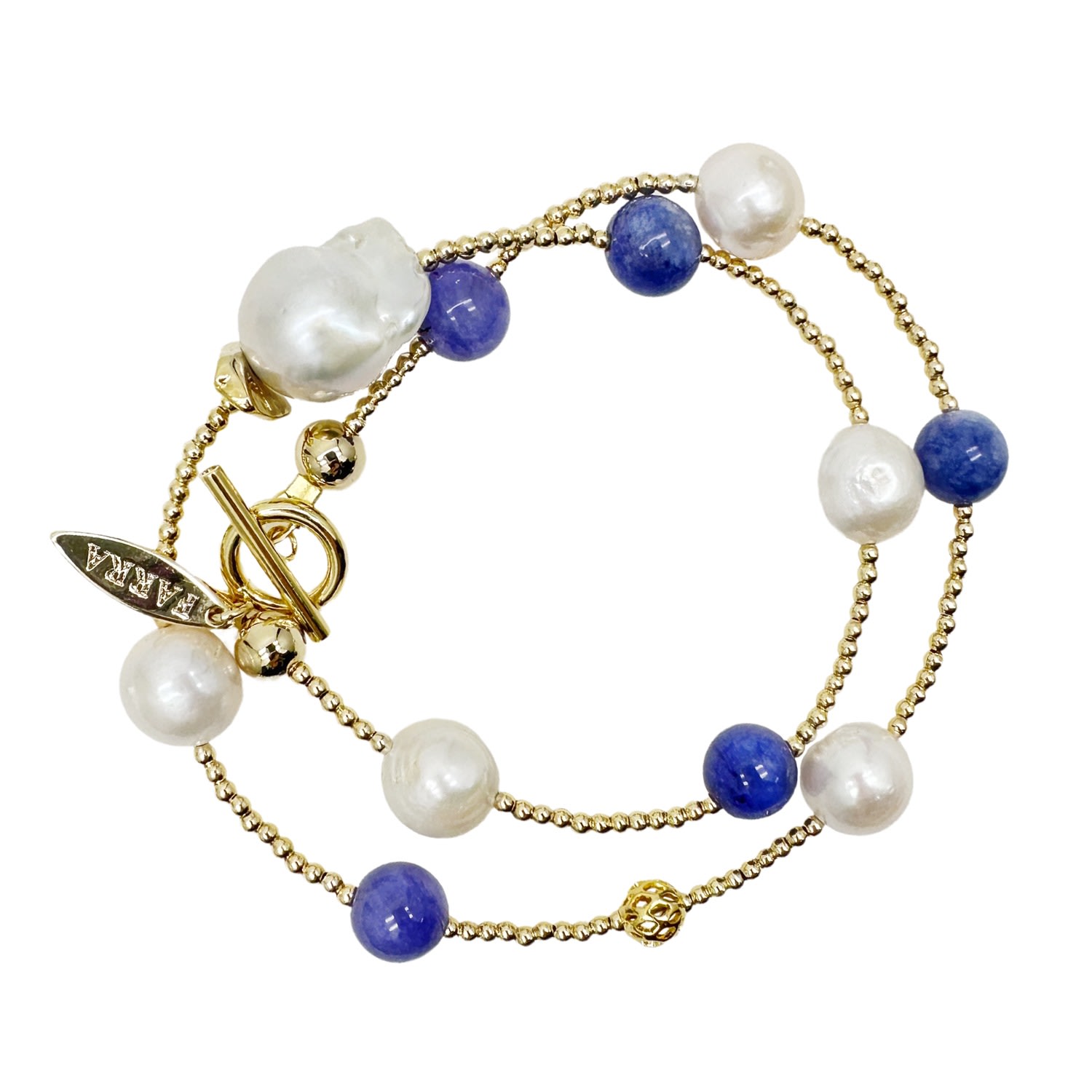Farra Women's Blue / White Versatile Blue Jade And Baroque Pearls Double Layer Bracelet In Multi