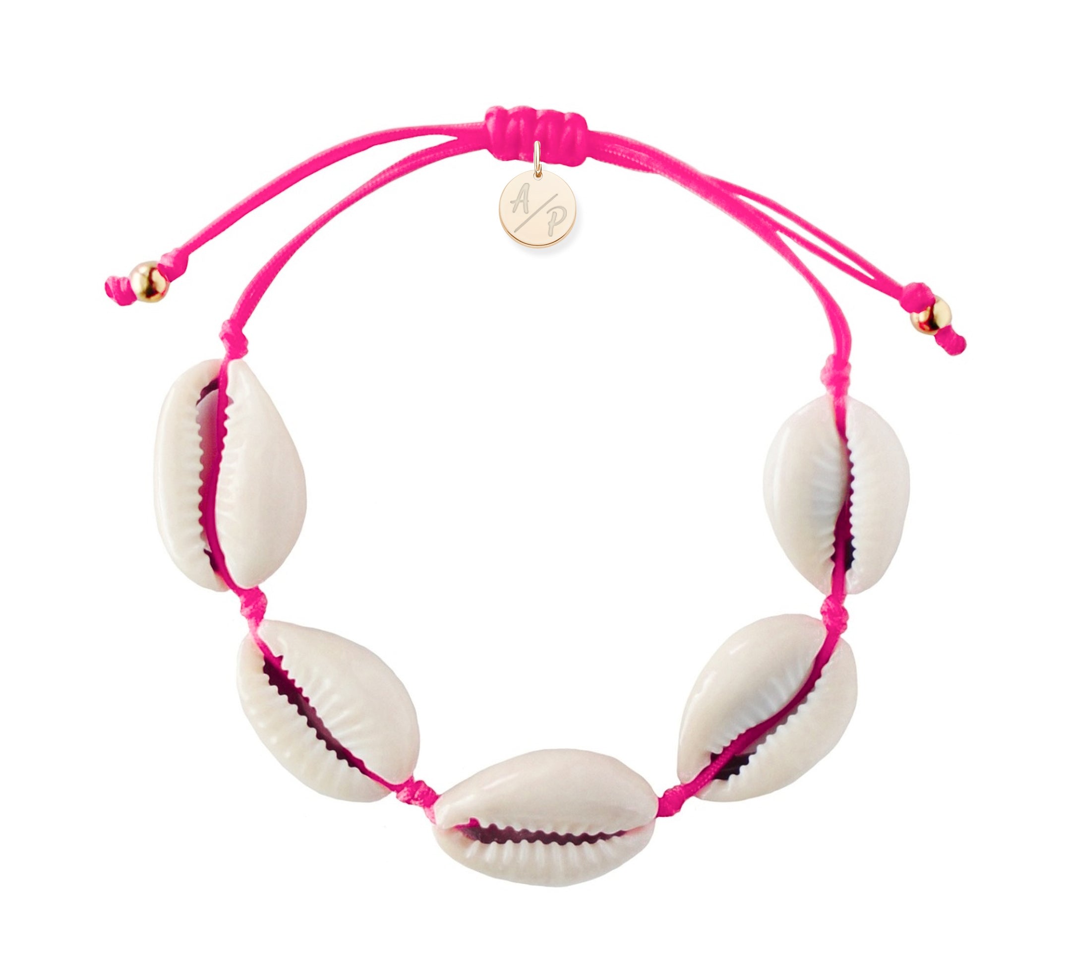 Women’s Pink / Purple Natural Shell Adjustable Bracelet On Colored Cord - Hot Pink Adriana Pappas Designs