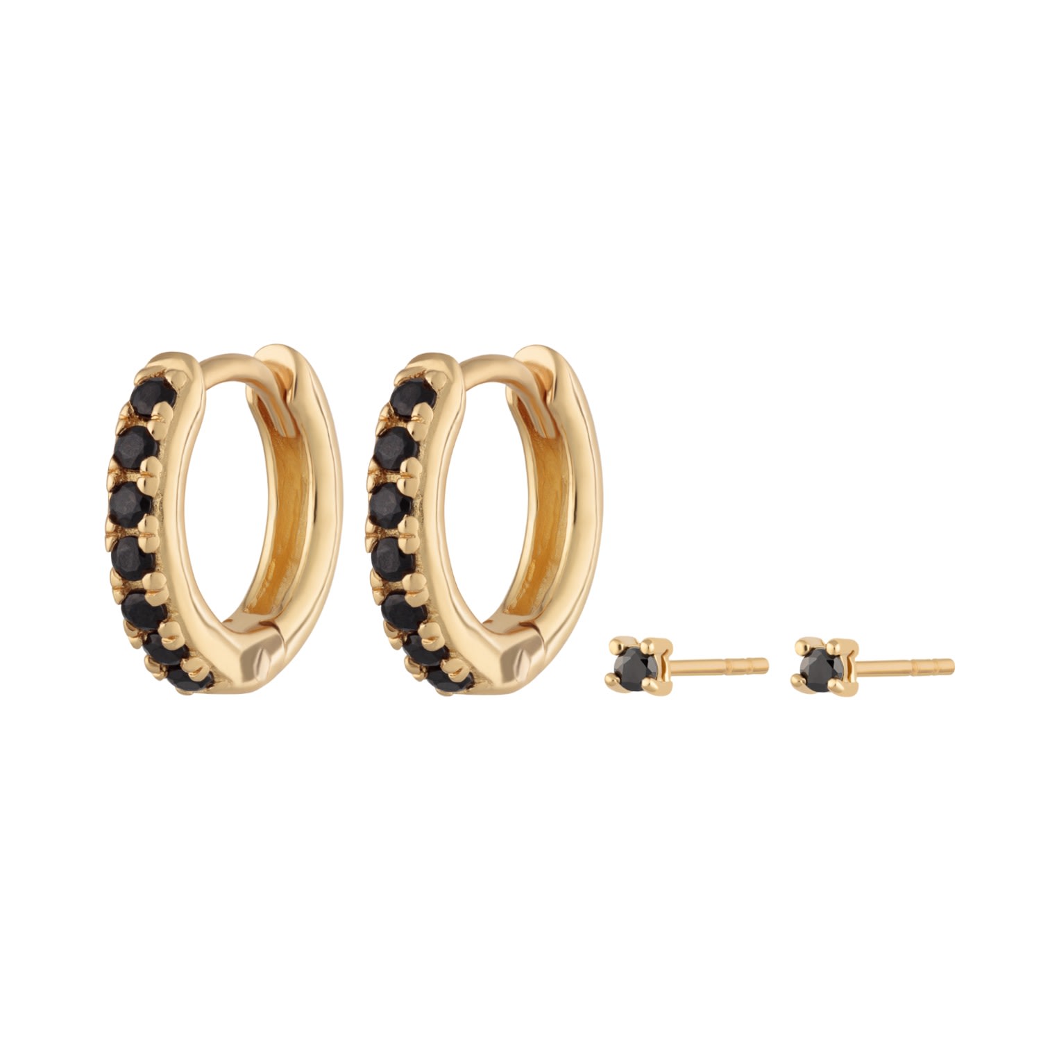 Scream Pretty Women's Gold / Black Gold Black Stone Huggie & Tiny Stud Set Of Earrings In Gold