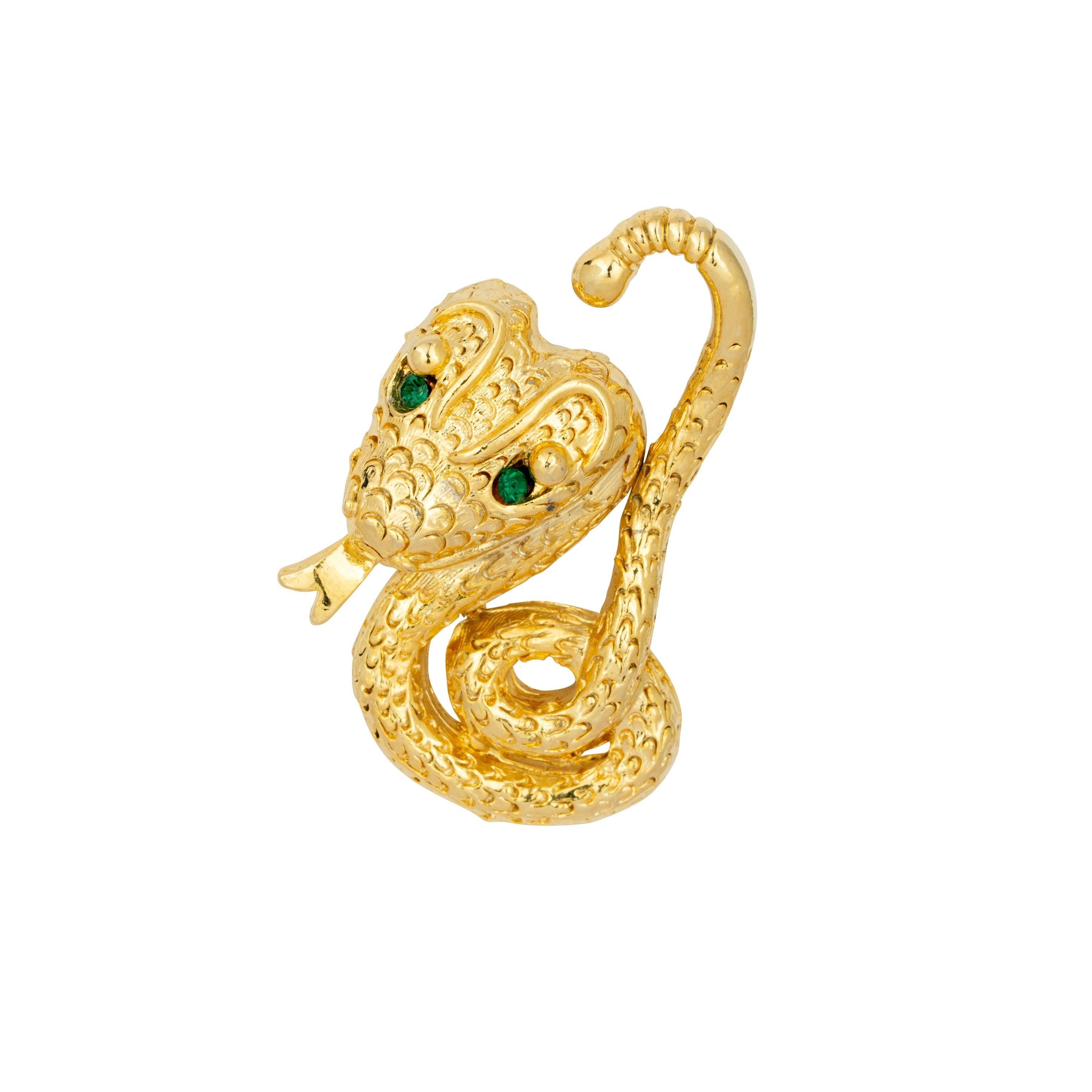 Gold Trip Women's Gold / Green Vintage Gold Snake Brooch