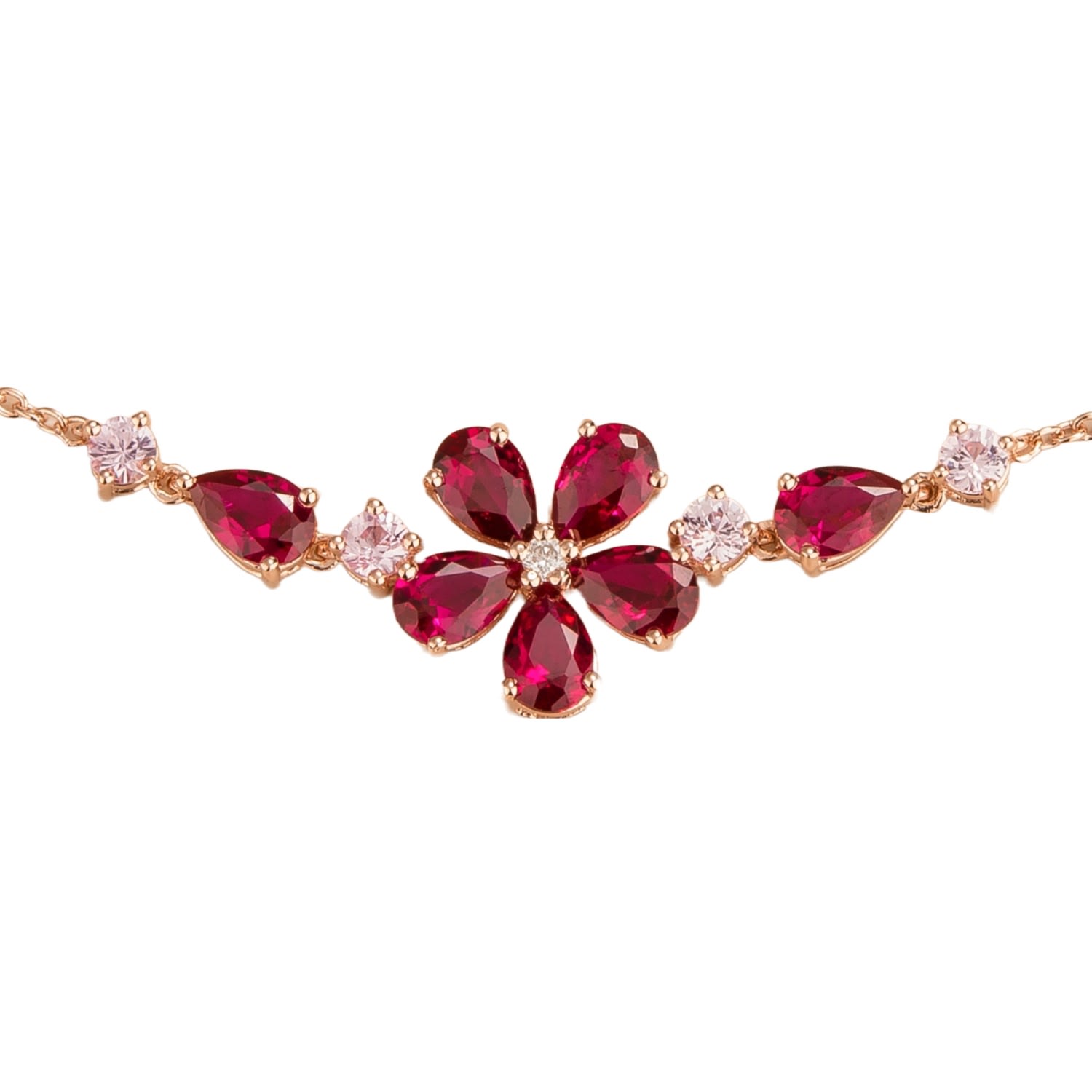 Juvetti Women's Red / Rose Gold / Pink Florea Rose Gold Necklace Ruby, Pink Sapphire & Diamond In White