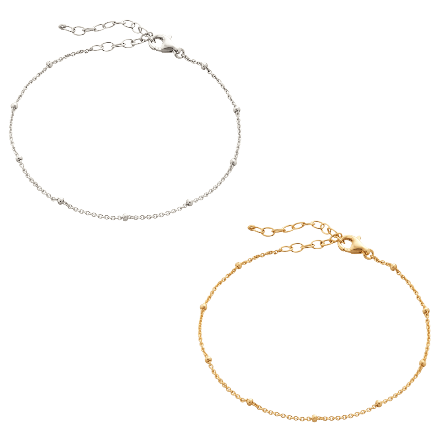 Spero London Women's Bead Curb Chain Sterling Silver Adjustable Satellite Bracelet - Multi Pack - Multicolour