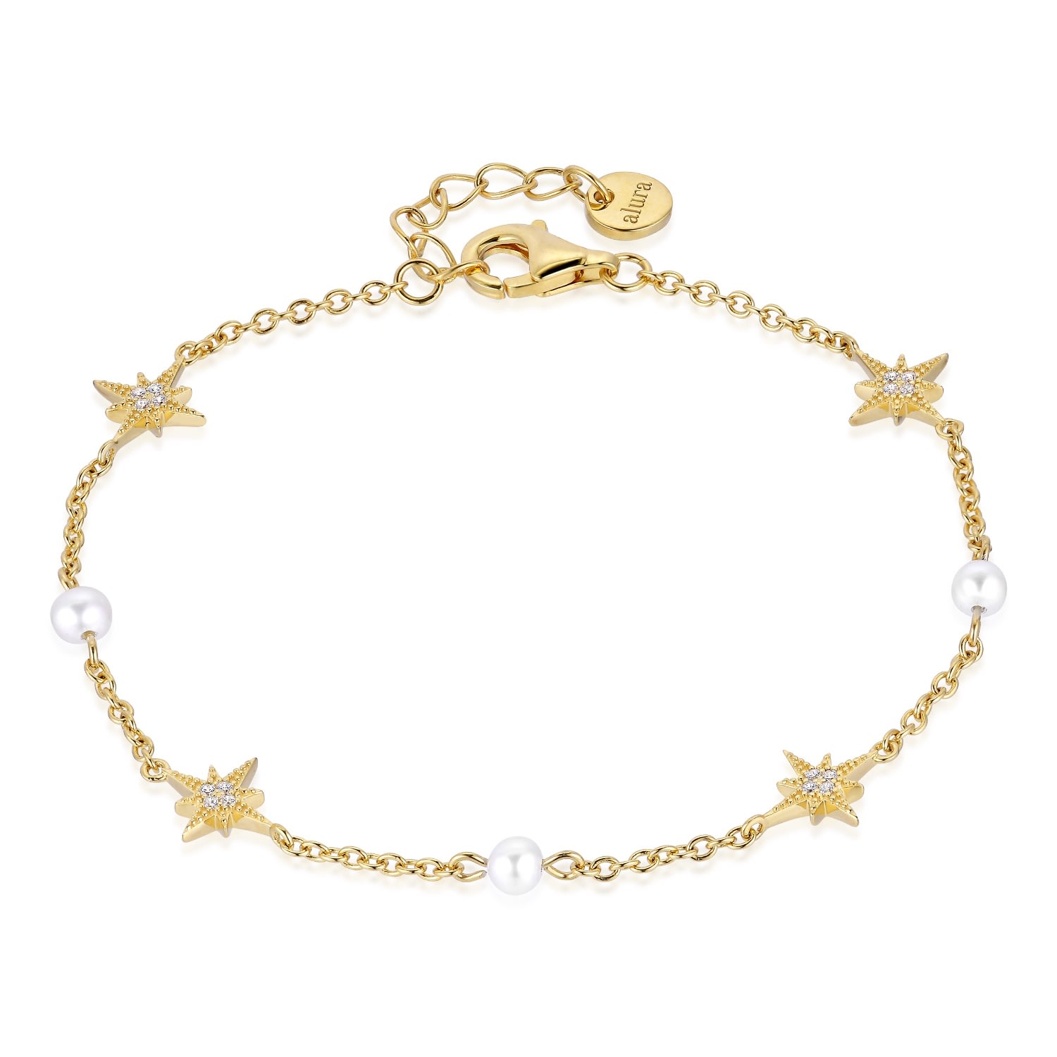 Alura Copenhagen Jewellery Women's Gold Venus - Star Bracelet With Pearls & Zirconias In Gold
