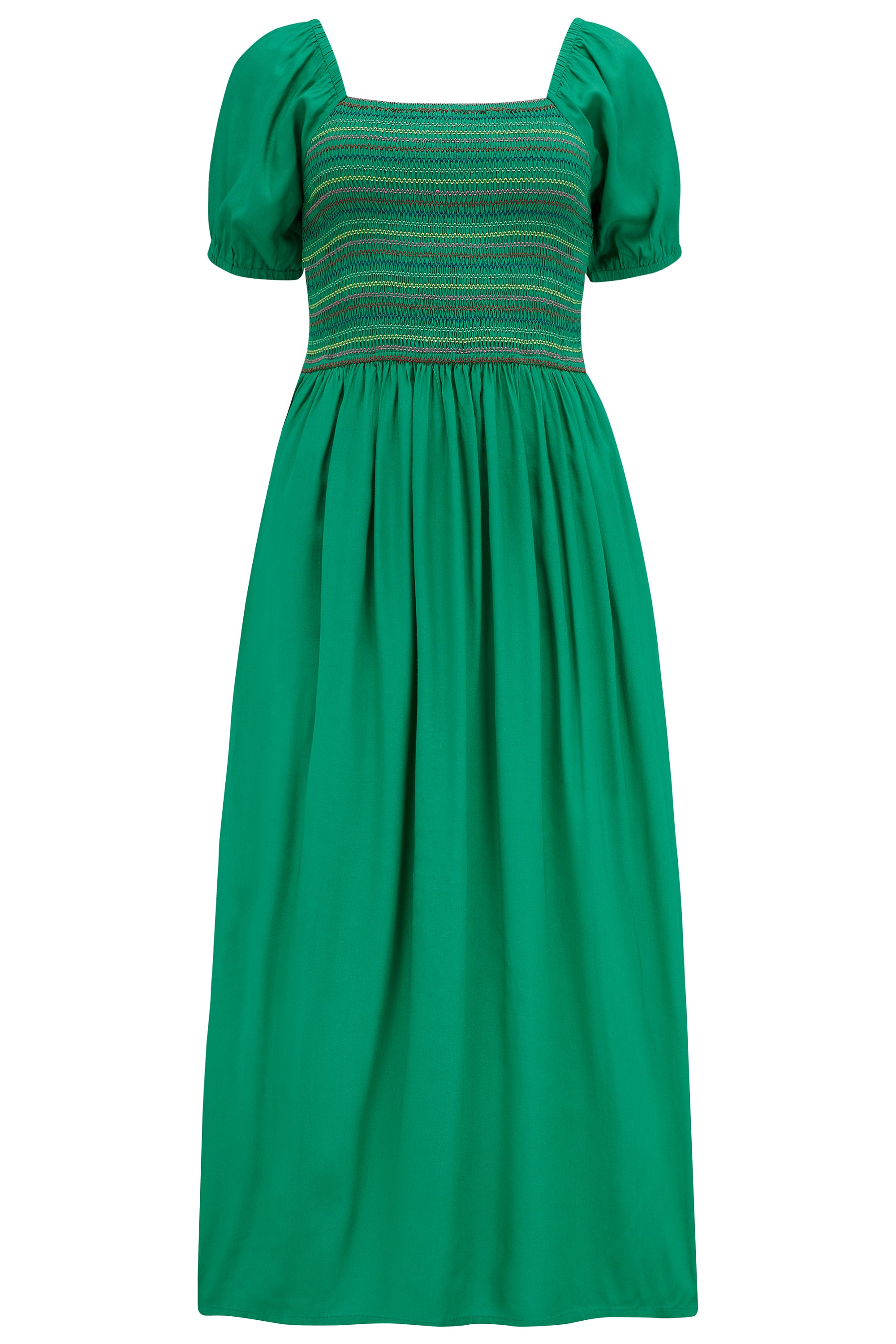 Women’s Octavia Midi Shirred Dress Green, Rainbow Shirring Extra Large Sugarhill Brighton