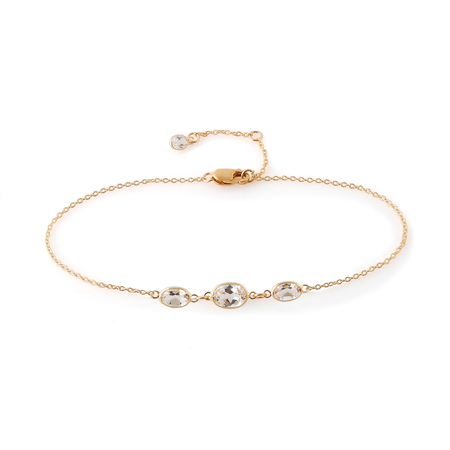 Women’s Gold / White Three Stone Bezel Set White Topaz Bracelet In 14K Yellow Gold Amy Gambill Designs