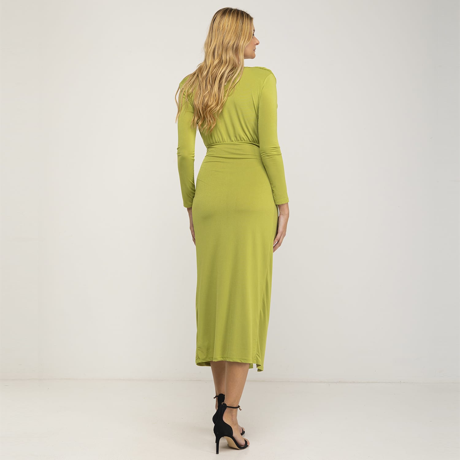 Solid Draped Maxi Dress With V Neck And Long Sleeves Green | TANTRA SPAIN  SL | Wolf & Badger