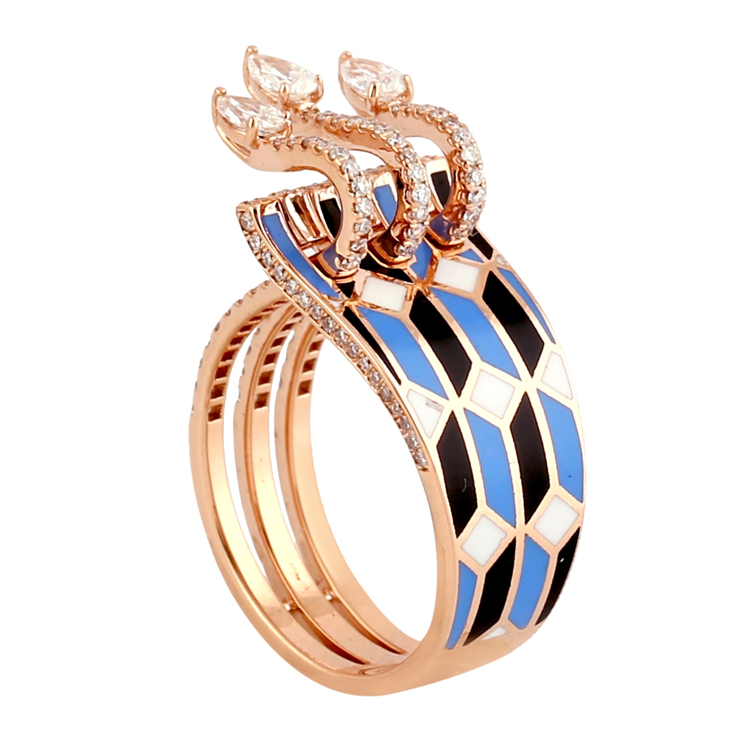 Artisan Women's Pink / White Designer Enamel And Rose-cut Diamond Ring In Rose Gold In Multi