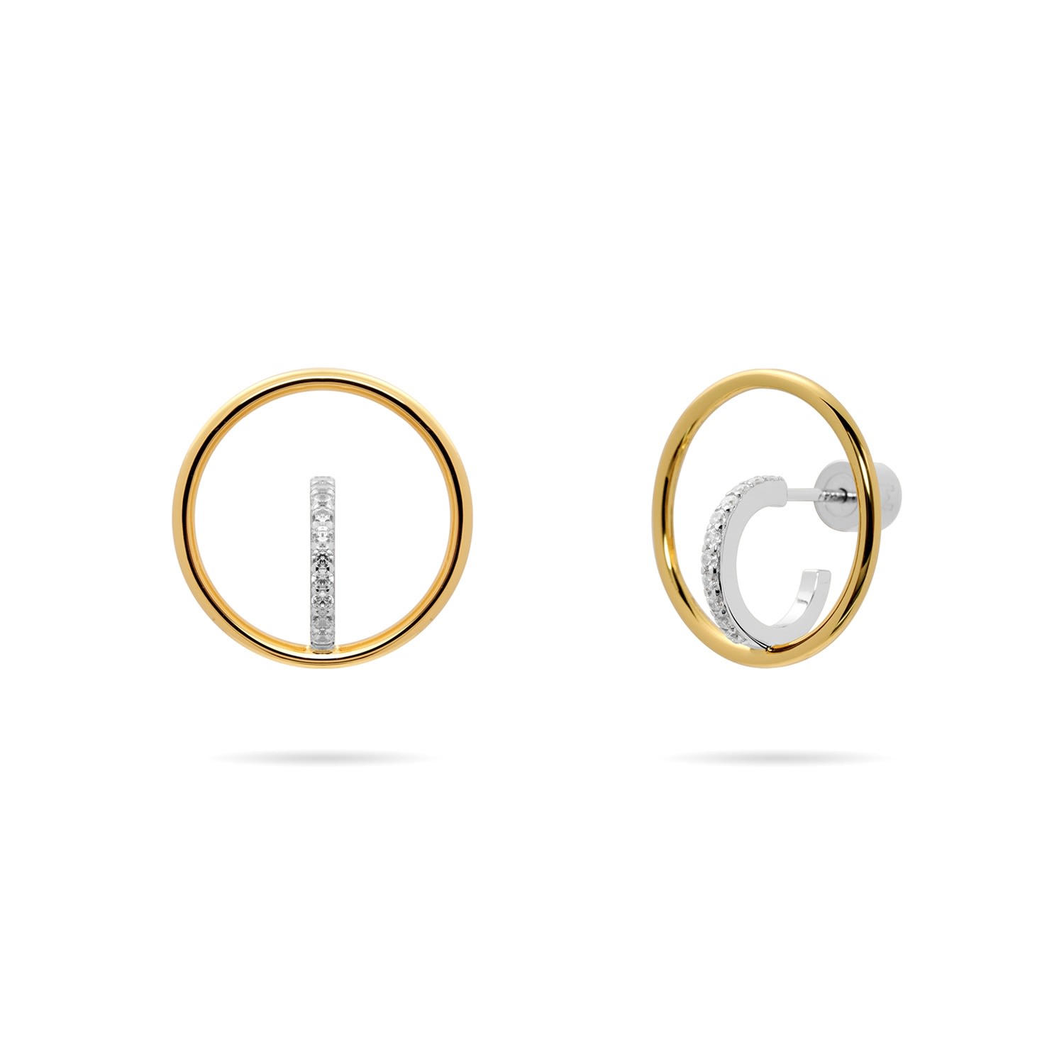 Meulien Women's Gold / Silver Gold And Silver Bi-color Hoop And Huggie Cz Earrings - Gold Hoop, Silver Huggi In Gold/silver