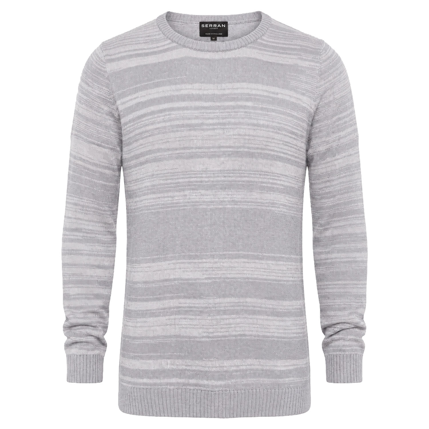 Serran London Men's Grey / White Stripe Crewneck Wool Jumper - Grey & White In Gray