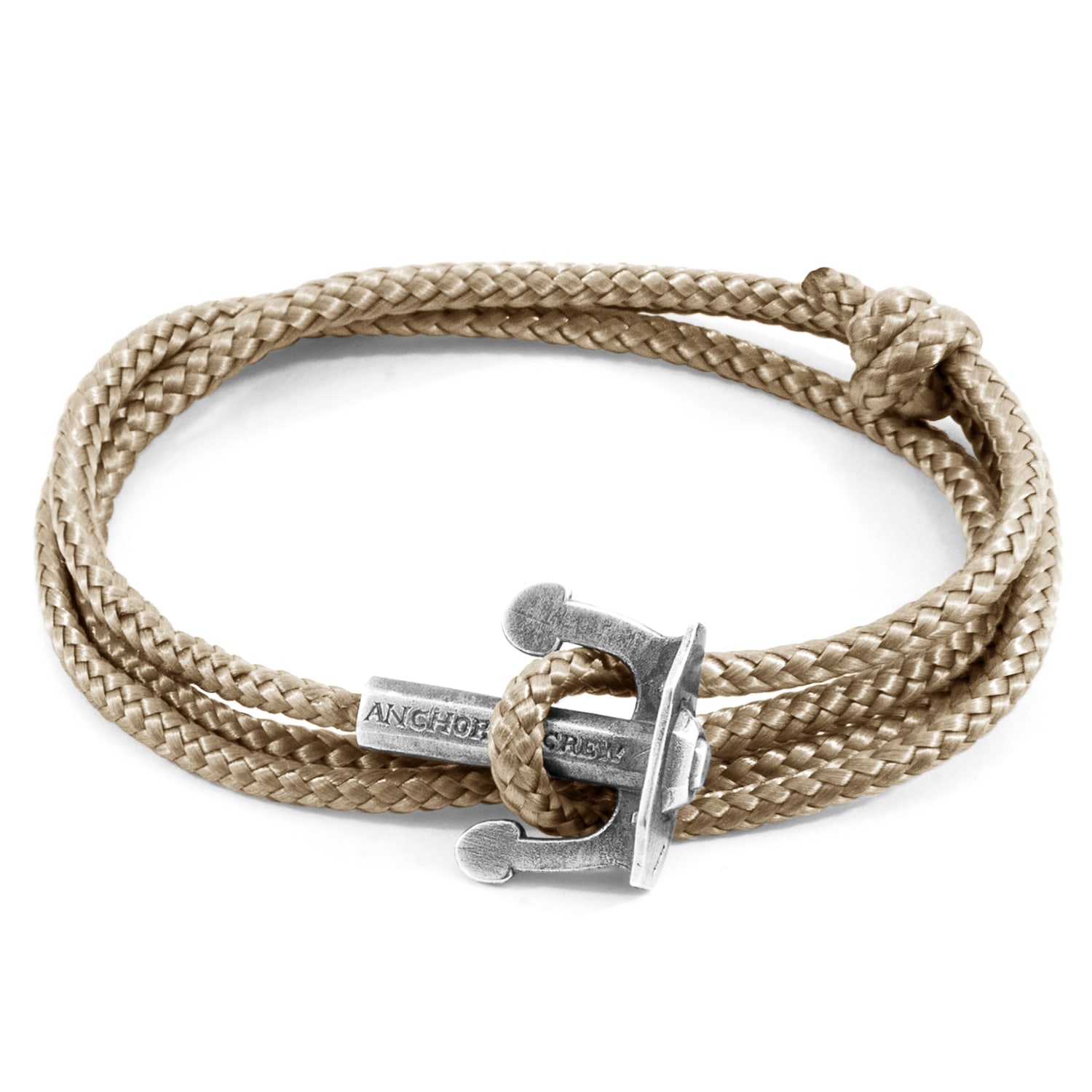 Anchor & Crew Men's Sand Brown Union Anchor Silver & Rope Bracelet In Brown