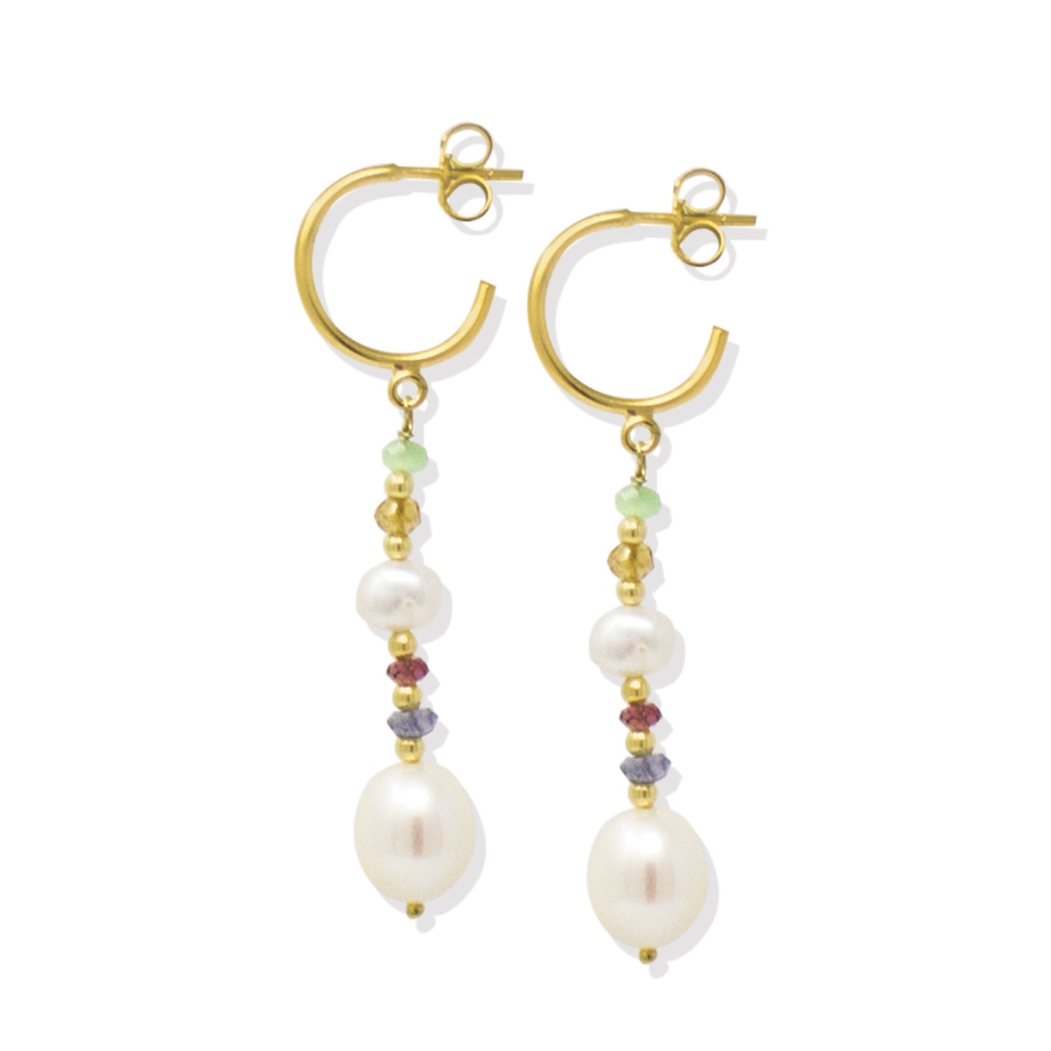 Women’s Sparks Gold-Plated Multicolor Pearl Hoop Earrings Vintouch Italy