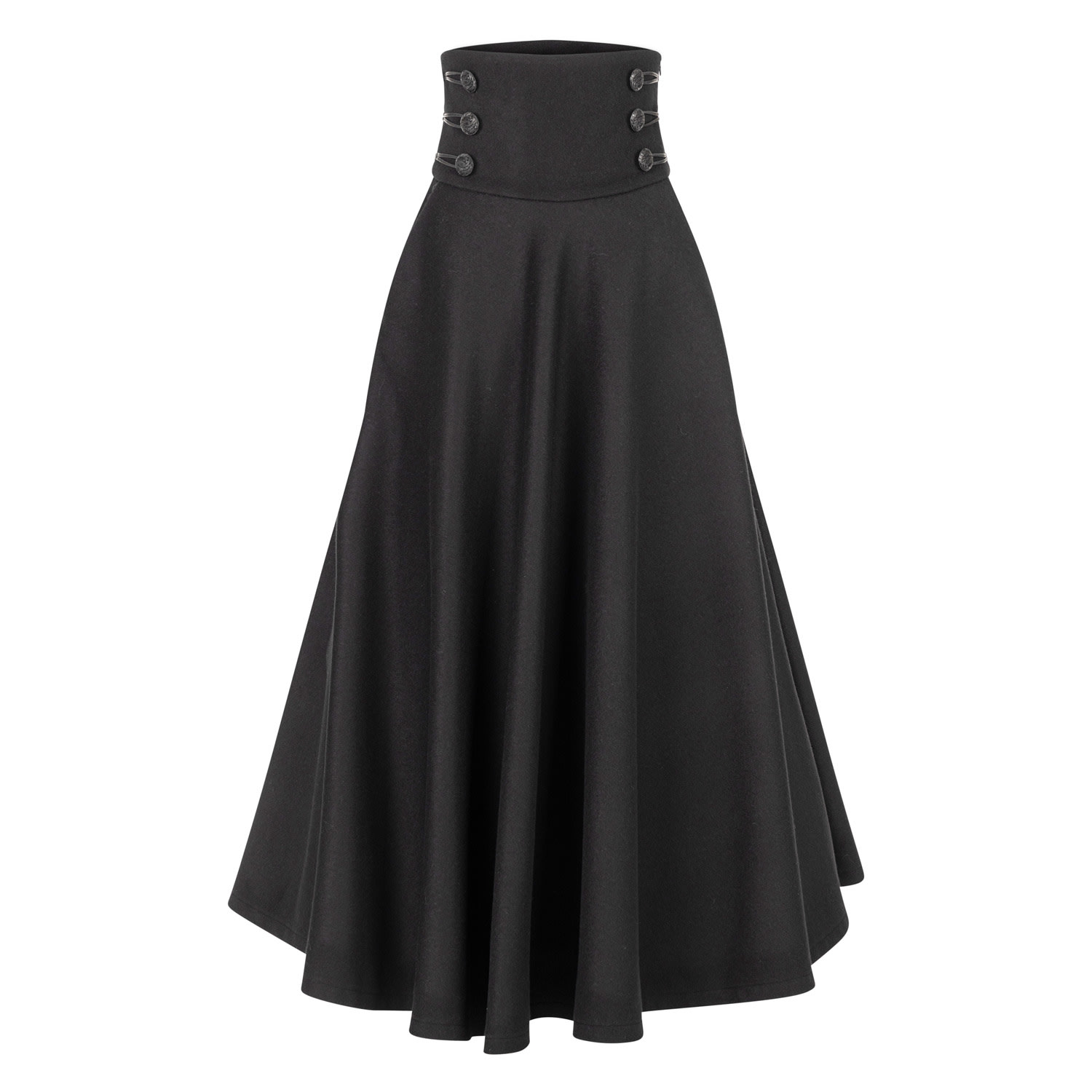 Women's Black Wool Floor Length Skirt With Hight Waist & Front Buttons | Large | Nikka Place