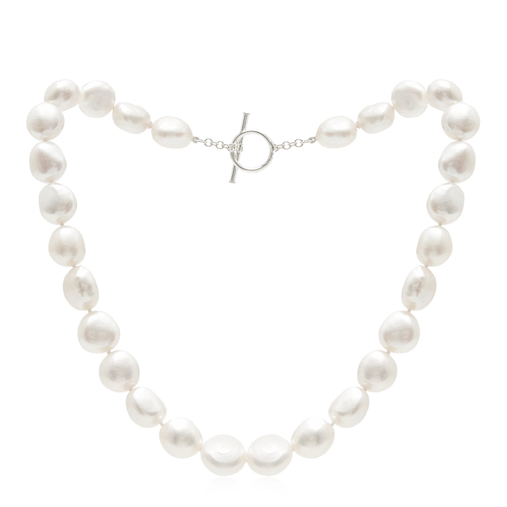 Women’s White Decus Large Irregular Cultured Freshwater Pearl Necklace With Sterling Silver Toggle Clasp Pearls of the Orient Online