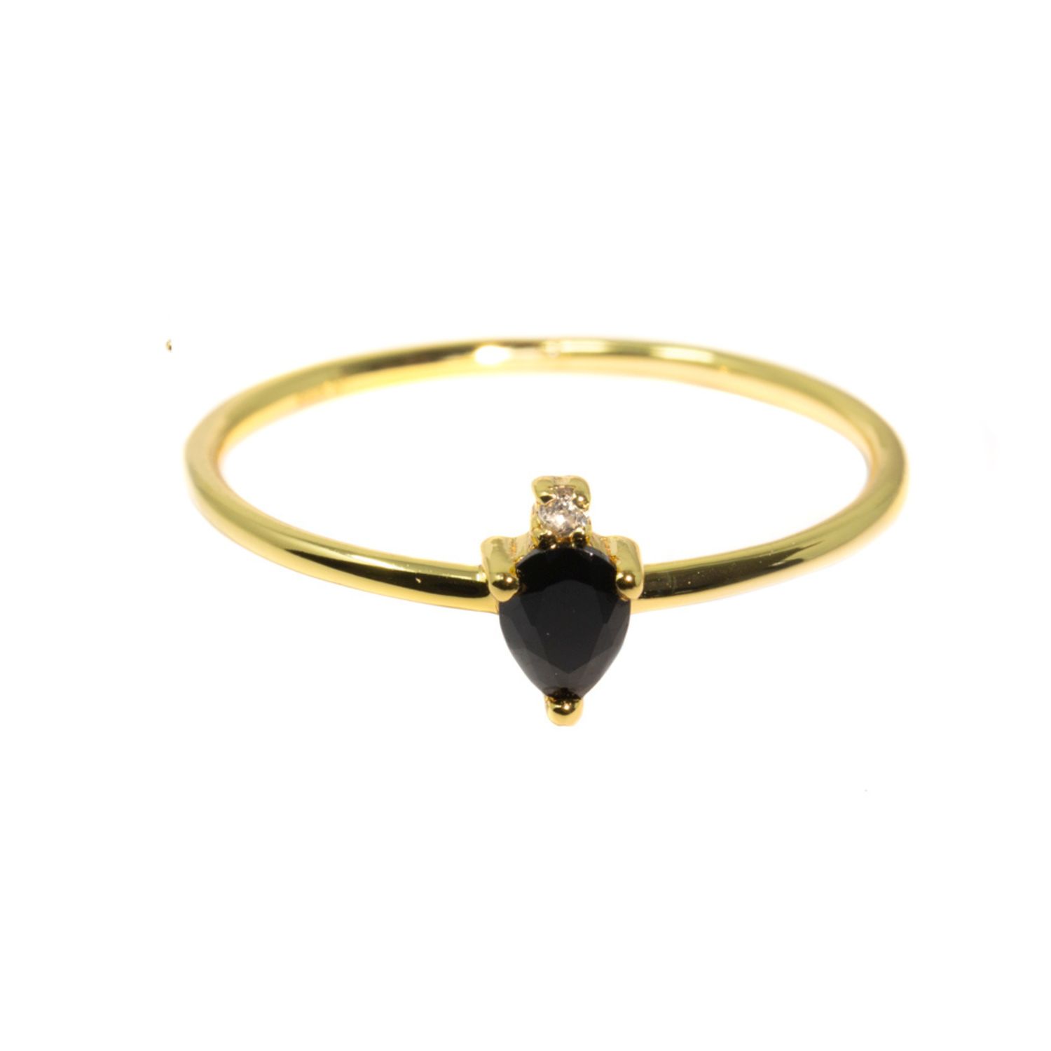 Nasi Silver Women's Black / Gold Pear Atarah Ring- Onyx & White Topaz, Gold In Gold