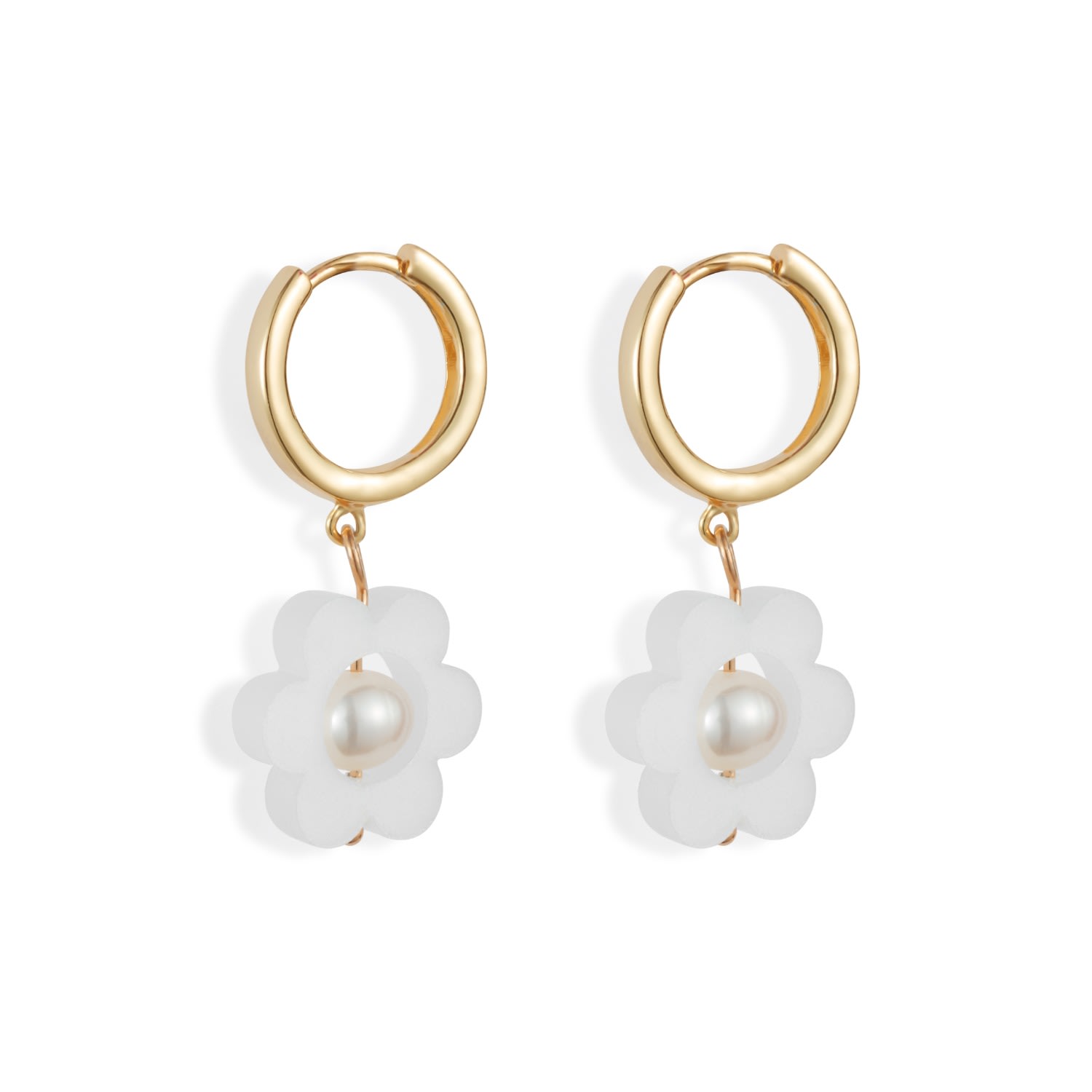 Toolally Women's Gold / White Flower Pearl Huggie Earrings - White In Gold