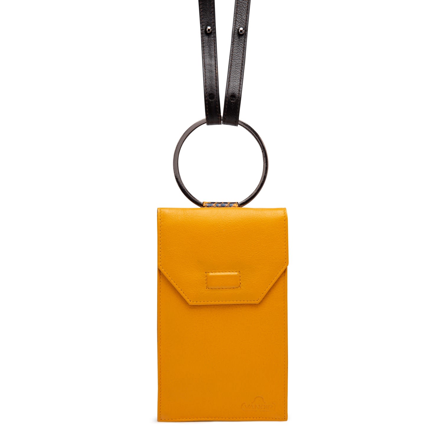 Women’s Yellow / Orange Phonebag - Ocre, Black & Croco - Phoney Vanoir