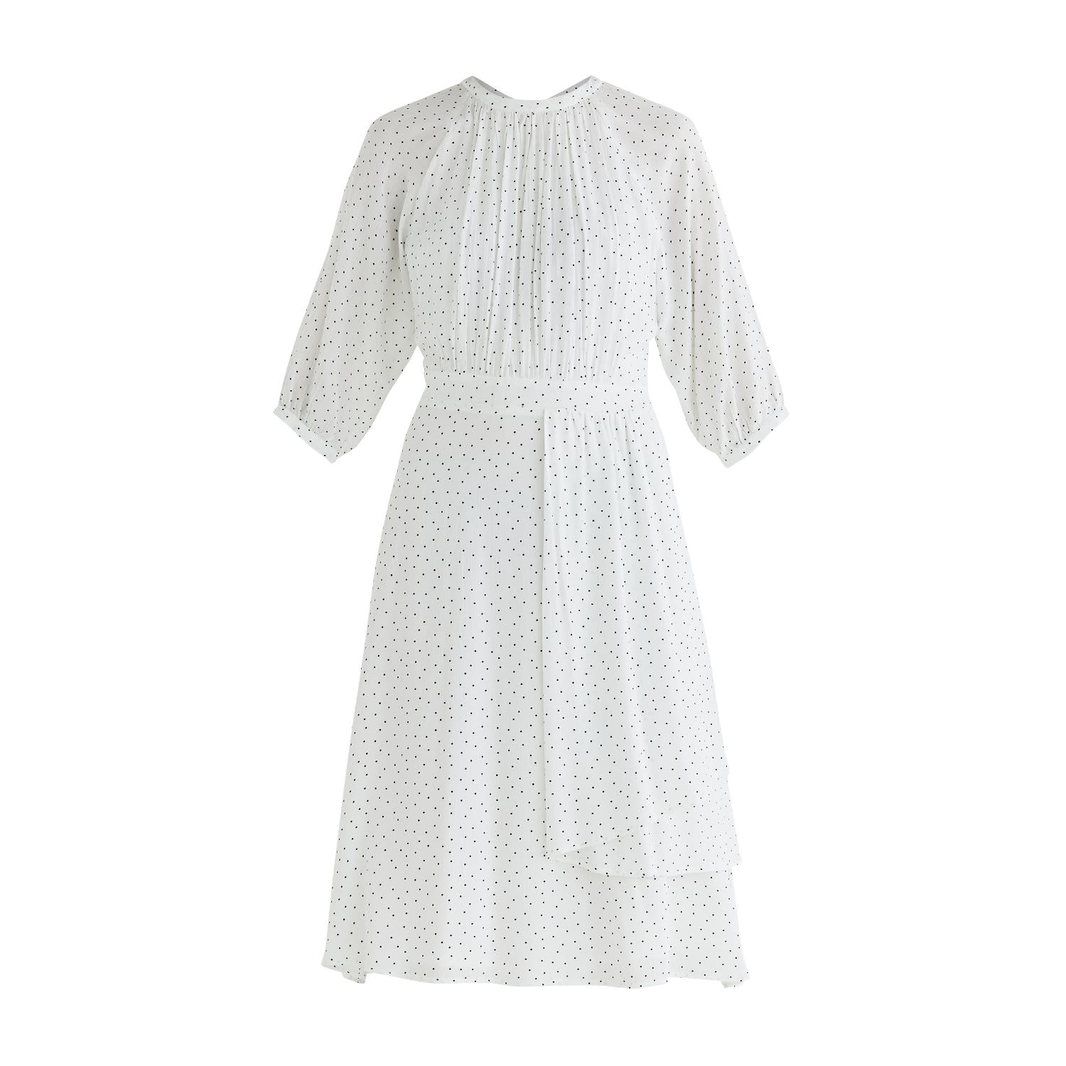 white polka dot midi dress