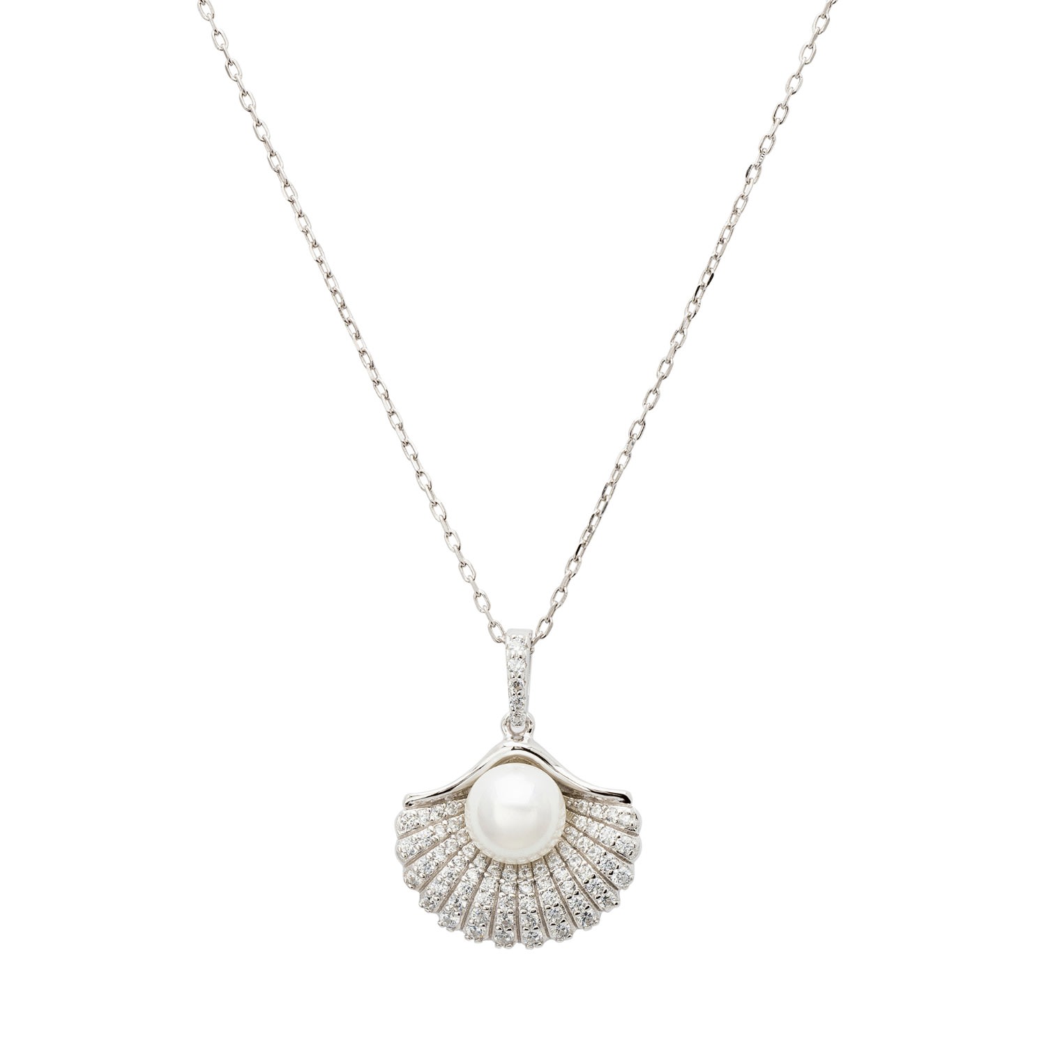 Women’s Silver / White Deco Fan And Pearl Pendant Necklace Silver Latelita