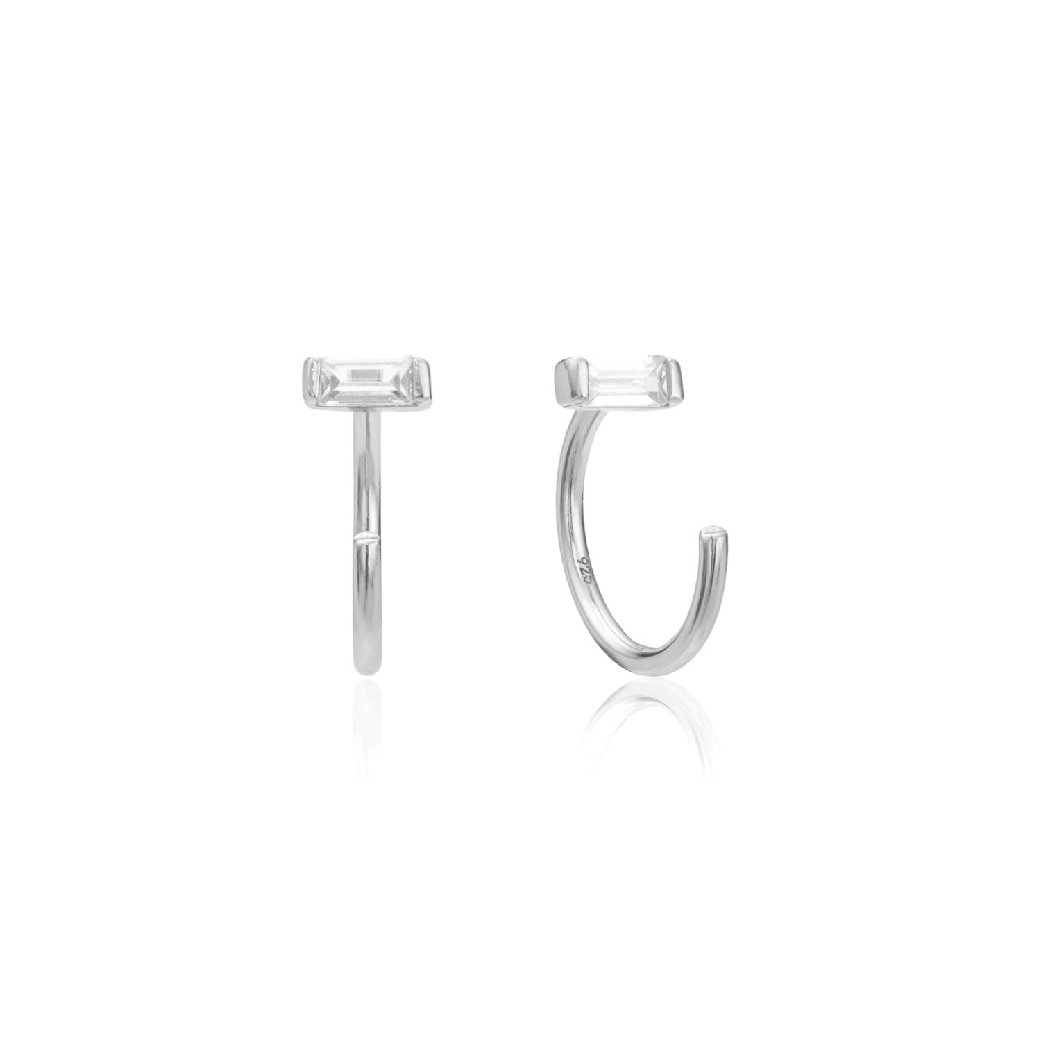 Lily & Roo Women's Silver Diamond Style Baguette Lobe Hoops In Silver