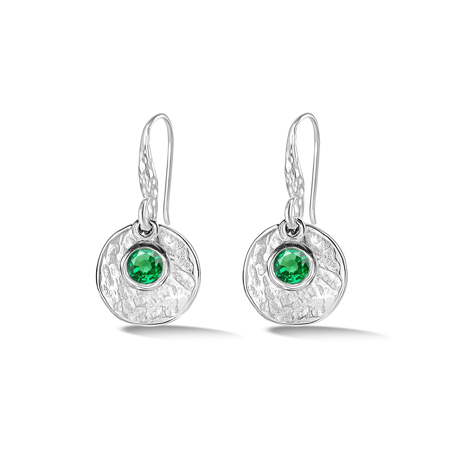 Dower & Hall Women's Hammered Disc & Green Garnet Array Drop Earrings In Silver In Silver