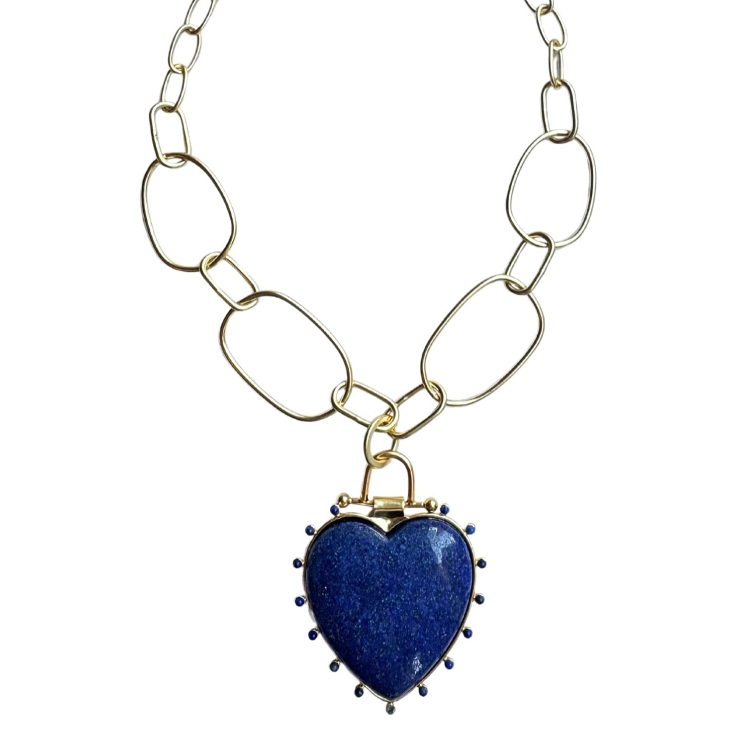 Rare Matters Jewelry Women's Blue / Gold Luxe Lapis Heart Beaded Pendant Necklace