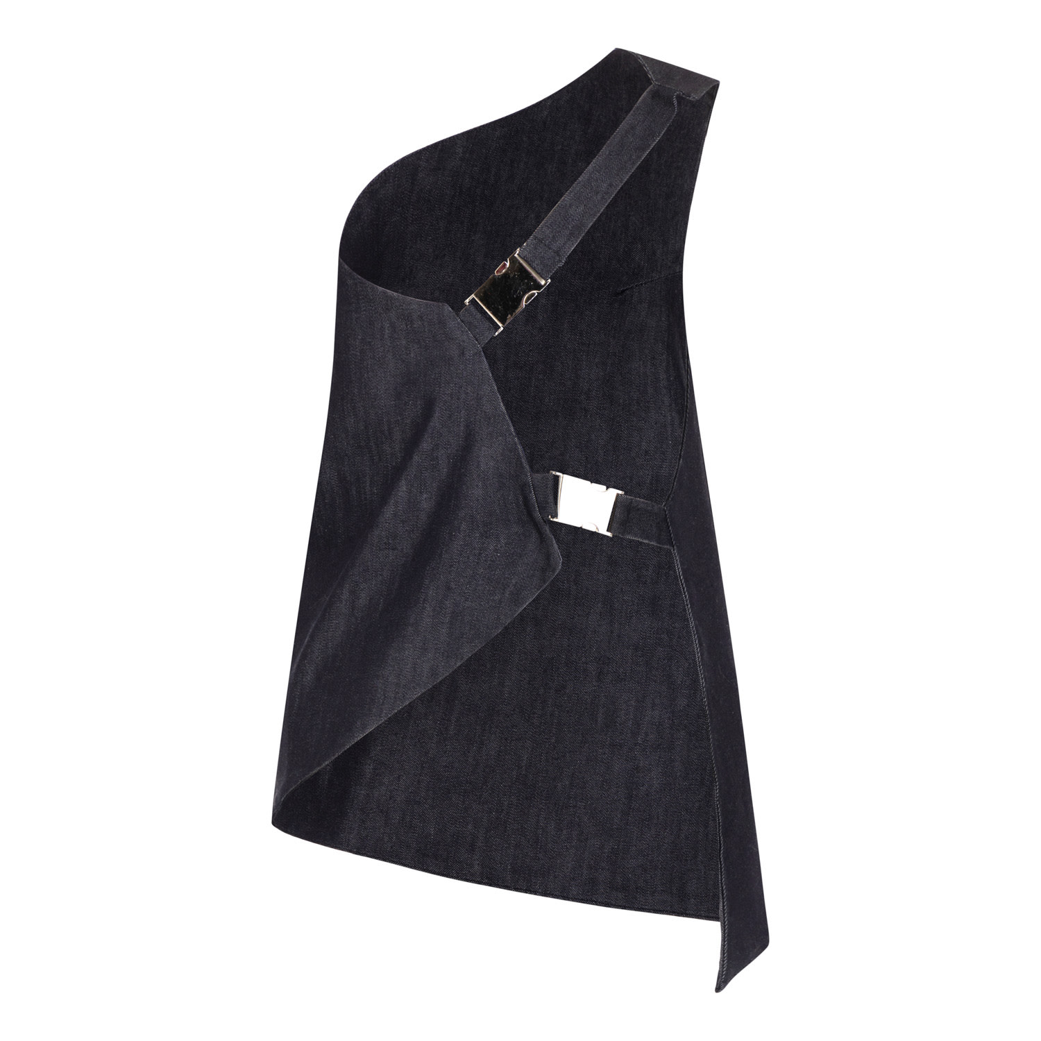 Clothes By Locker Room Women's Blue Techwear Inspired Open-back Denim Top With Buckle Details In Blue