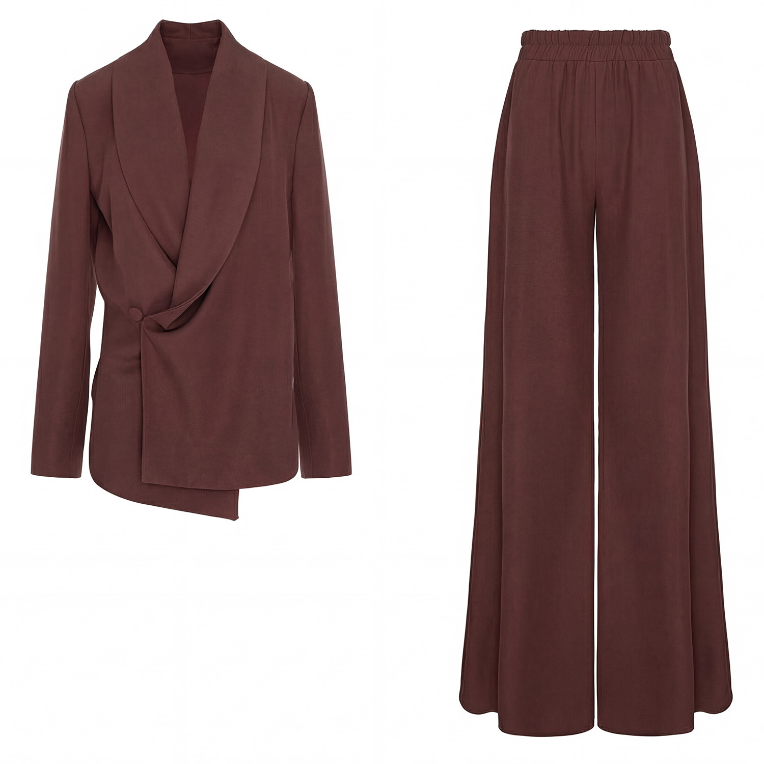 Bluzat Brown Set With Wrap Blazer And Flared Trousers